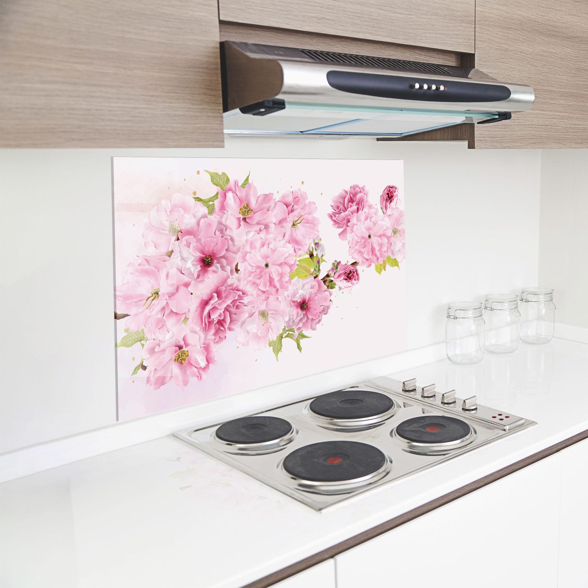 Küchenrückwand Glas Cherry Flower Spring mockup 8