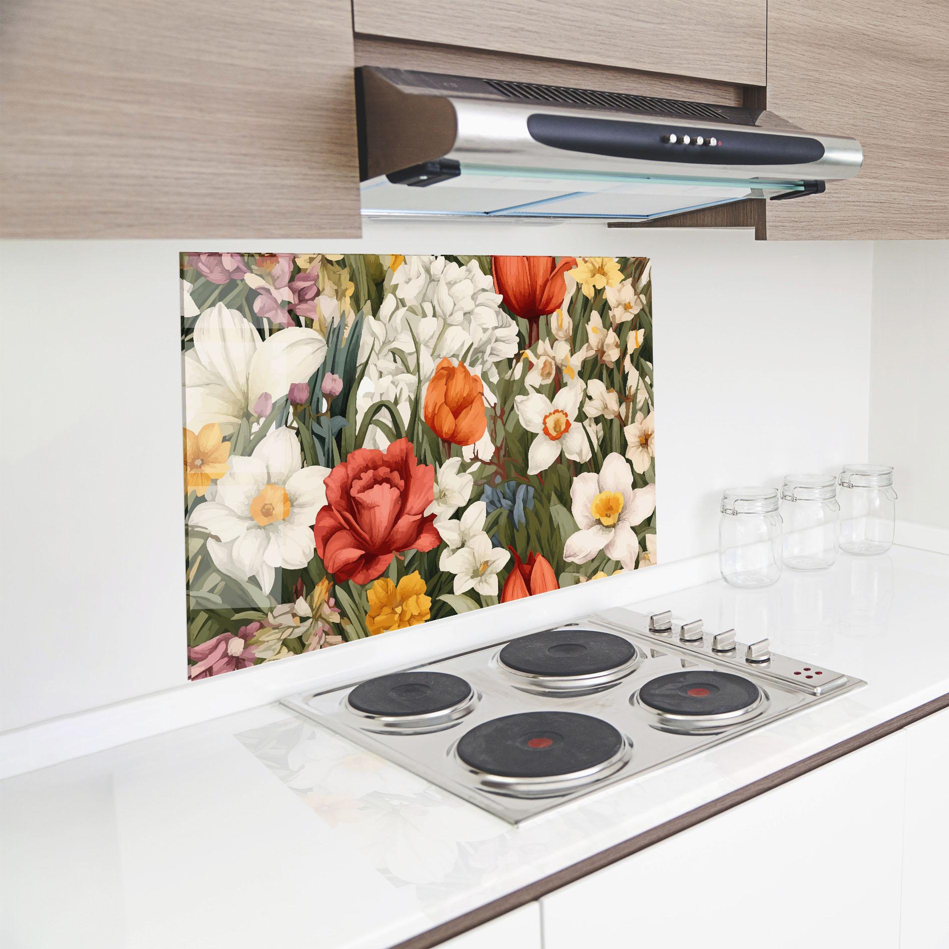 Küchenrückwand Glas Orange Red Spring mockup 8