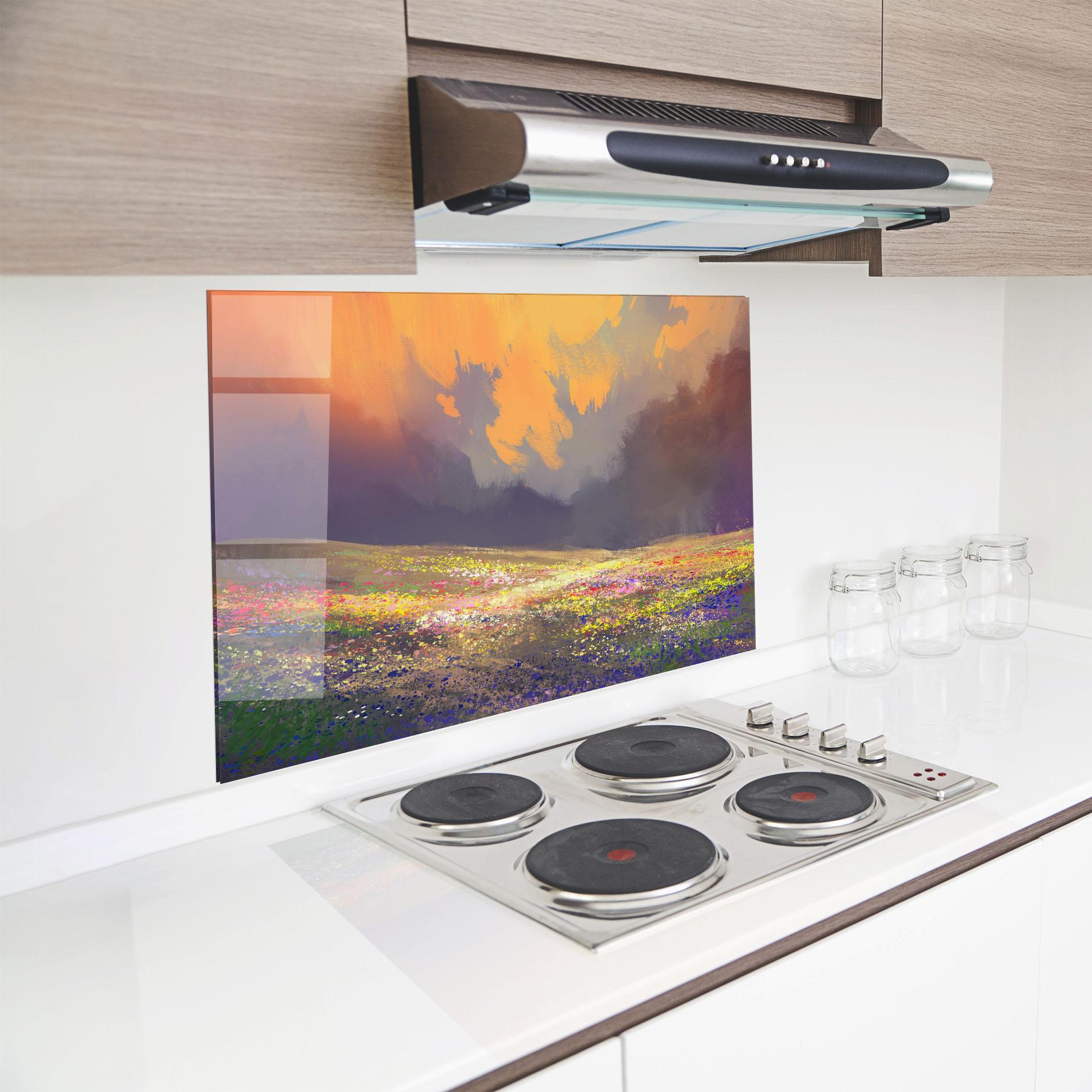 Küchenrückwand Glas Pretty Spring Field mockup 8