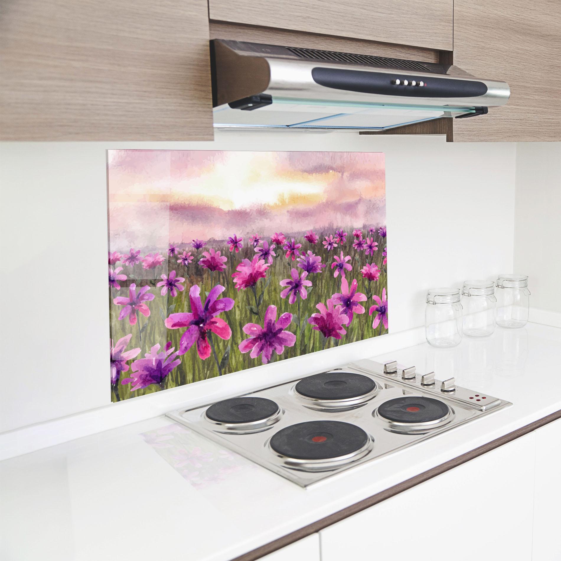 Küchenrückwand Glas Purple Flower Spring mockup 8
