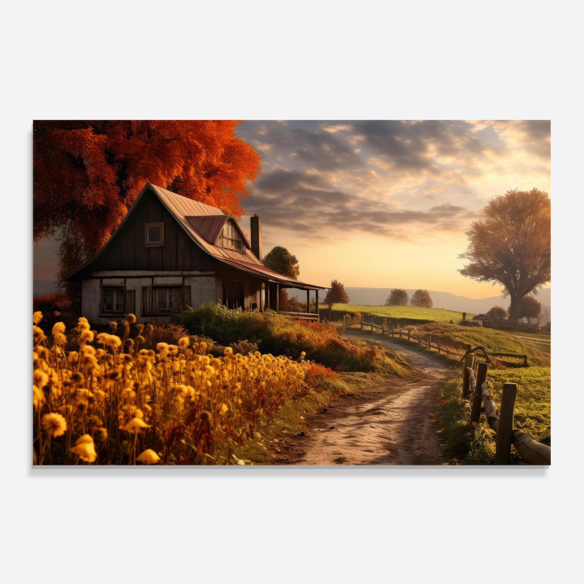 Küchenrückwand Glas Autumn Farm House mockup 0
