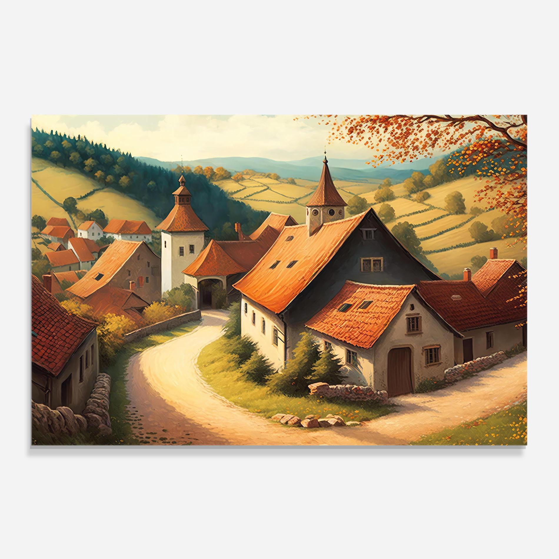 Küchenrückwand Glas Countryside Village mockup 0
