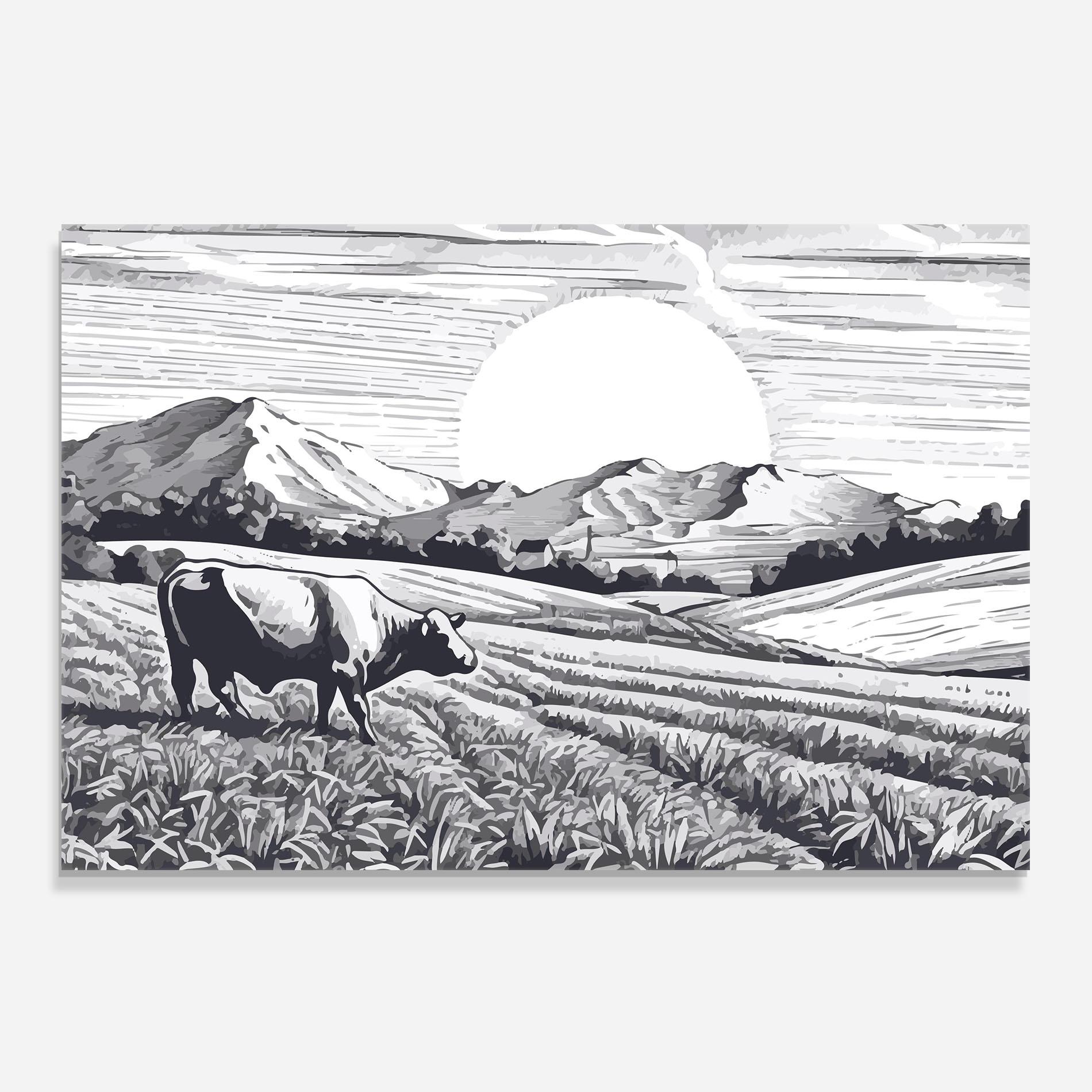 Küchenrückwand Glas Cow Grey Ink mockup 0