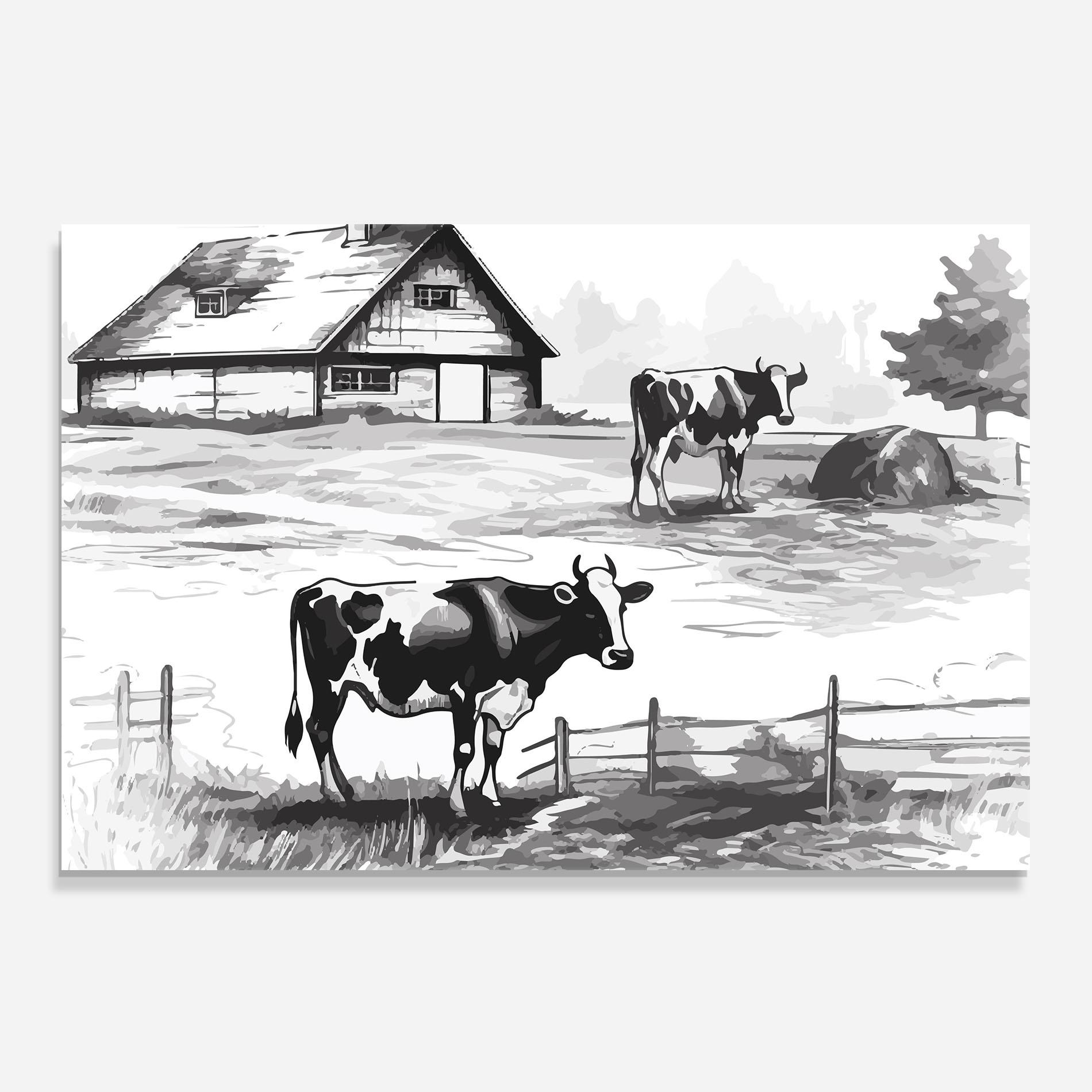 Küchenrückwand Glas Cows Farm Ink mockup 0