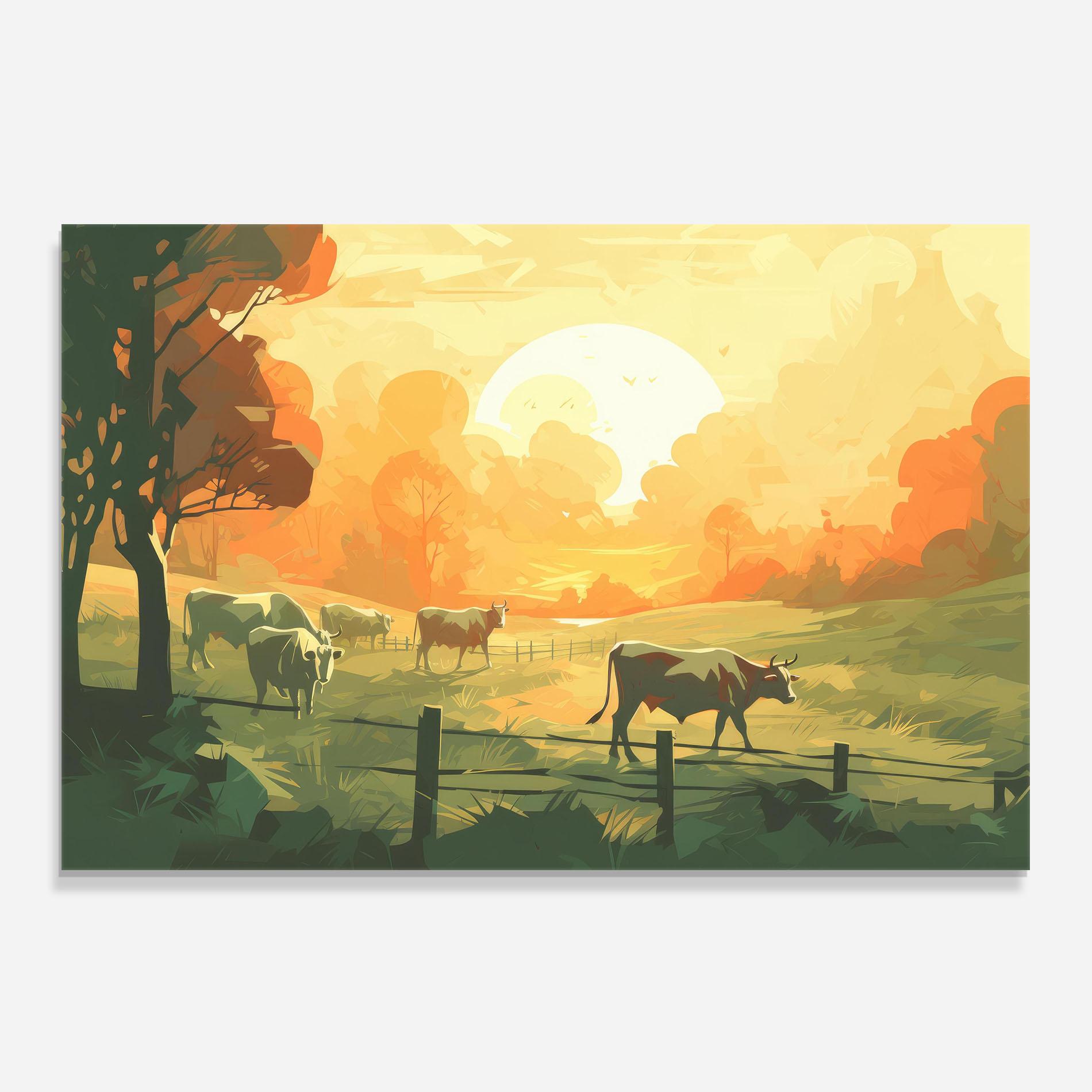 Küchenrückwand Glas Cows Grazing mockup 0