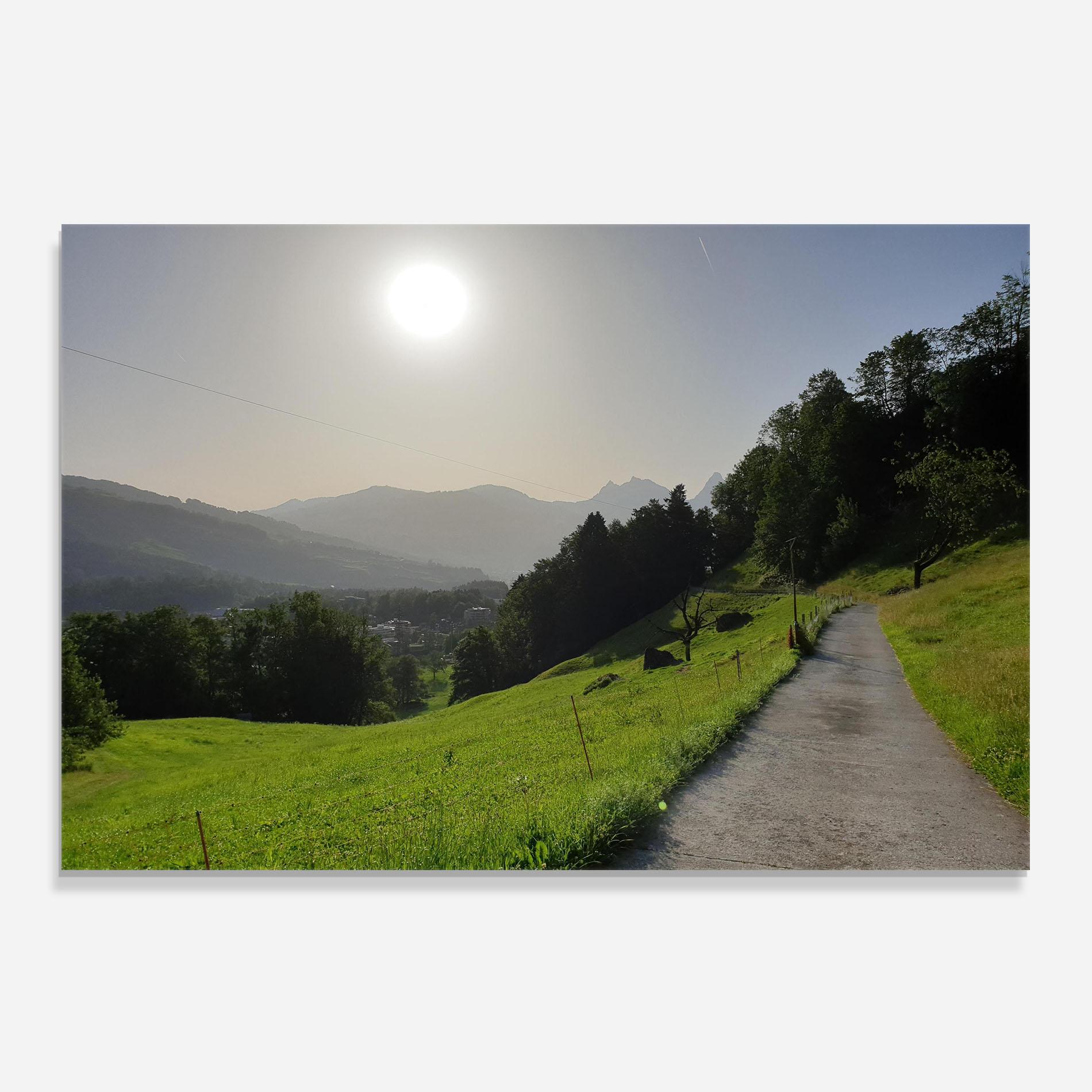 Küchenrückwand Glas Foggy Rural Road mockup 0