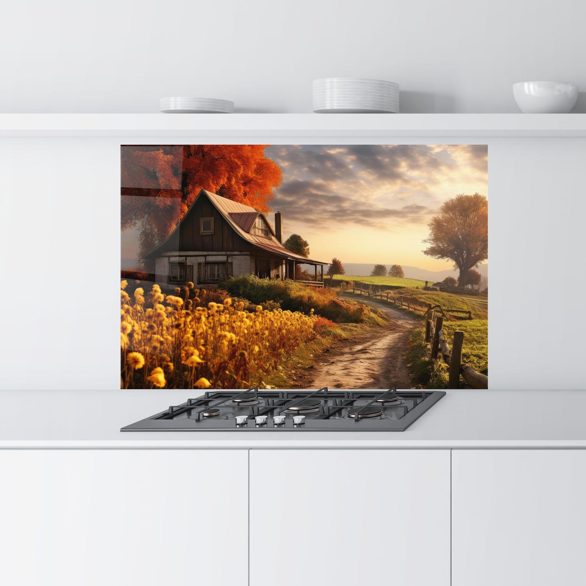Küchenrückwand Glas Autumn Farm House mockup 9