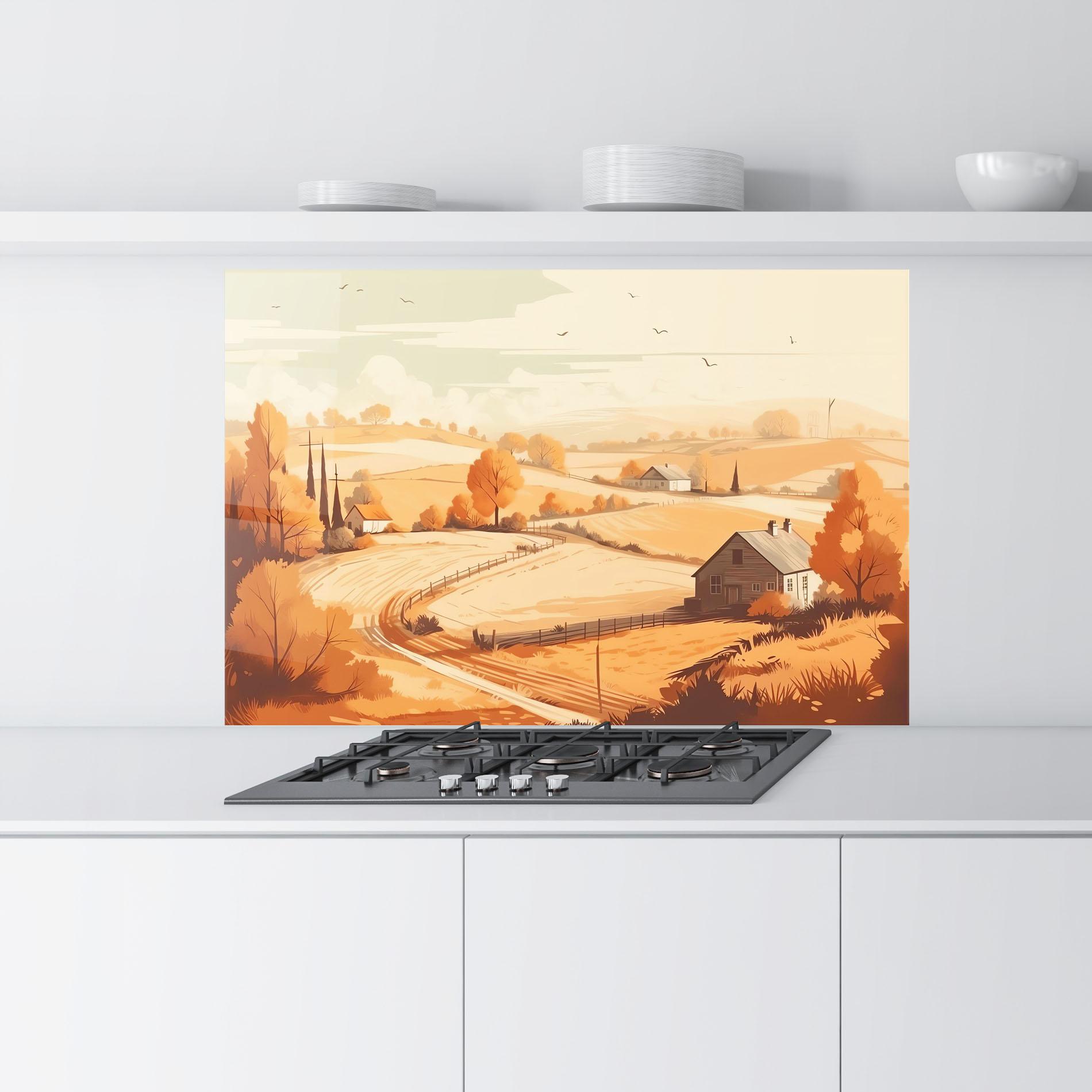 Küchenrückwand Glas Autumn Rural Wheat mockup 9