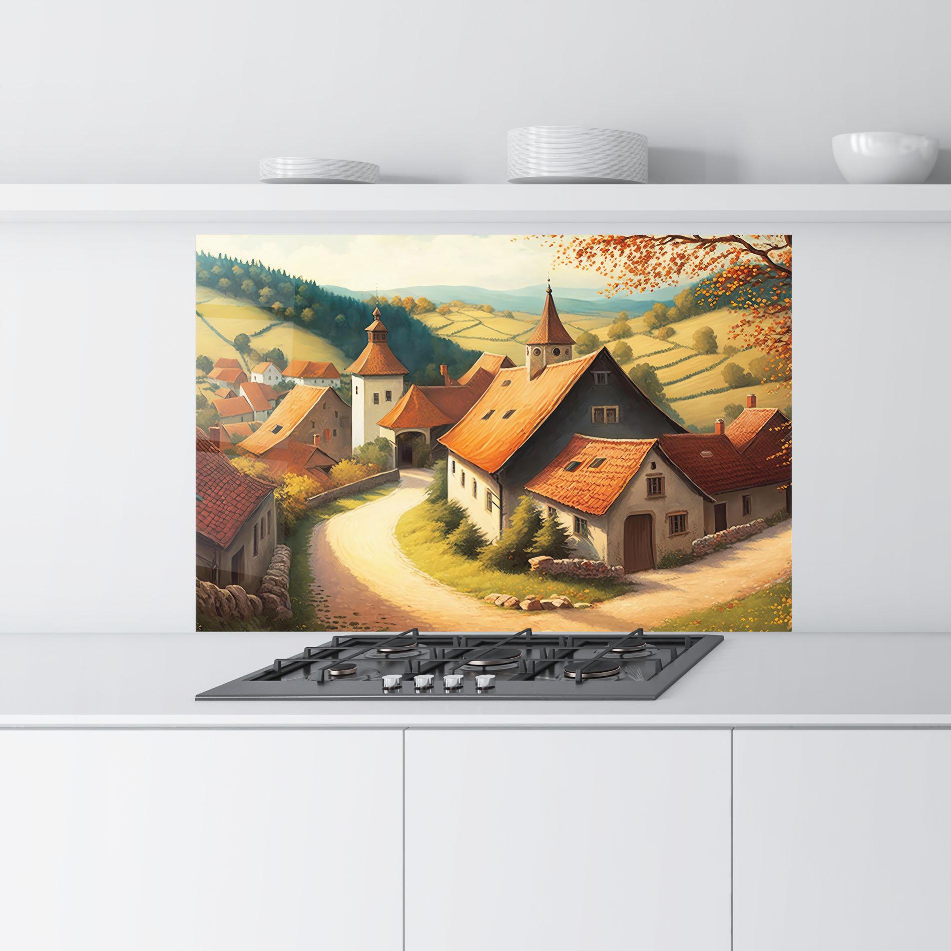Küchenrückwand Glas Countryside Village mockup 9