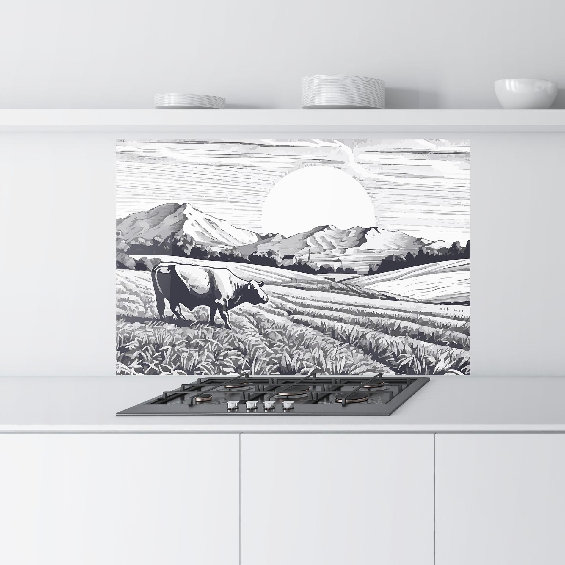 Küchenrückwand Glas Cow Grey Ink mockup 9
