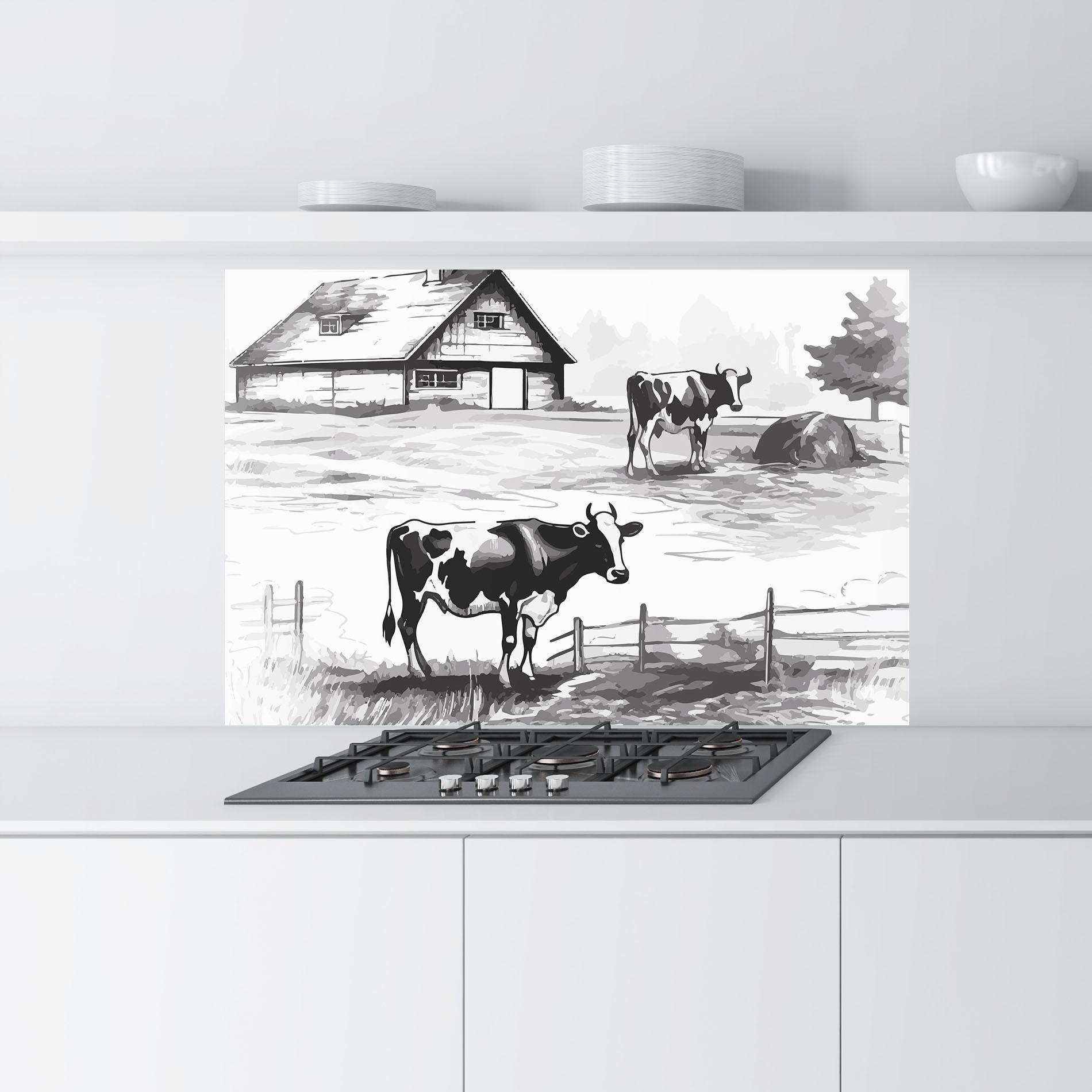 Küchenrückwand Glas Cows Farm Ink mockup 9