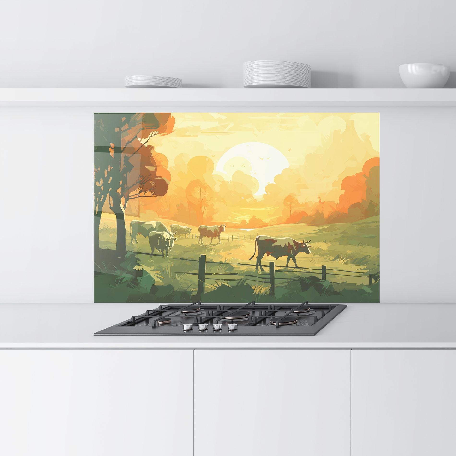 Küchenrückwand Glas Cows Grazing mockup 9