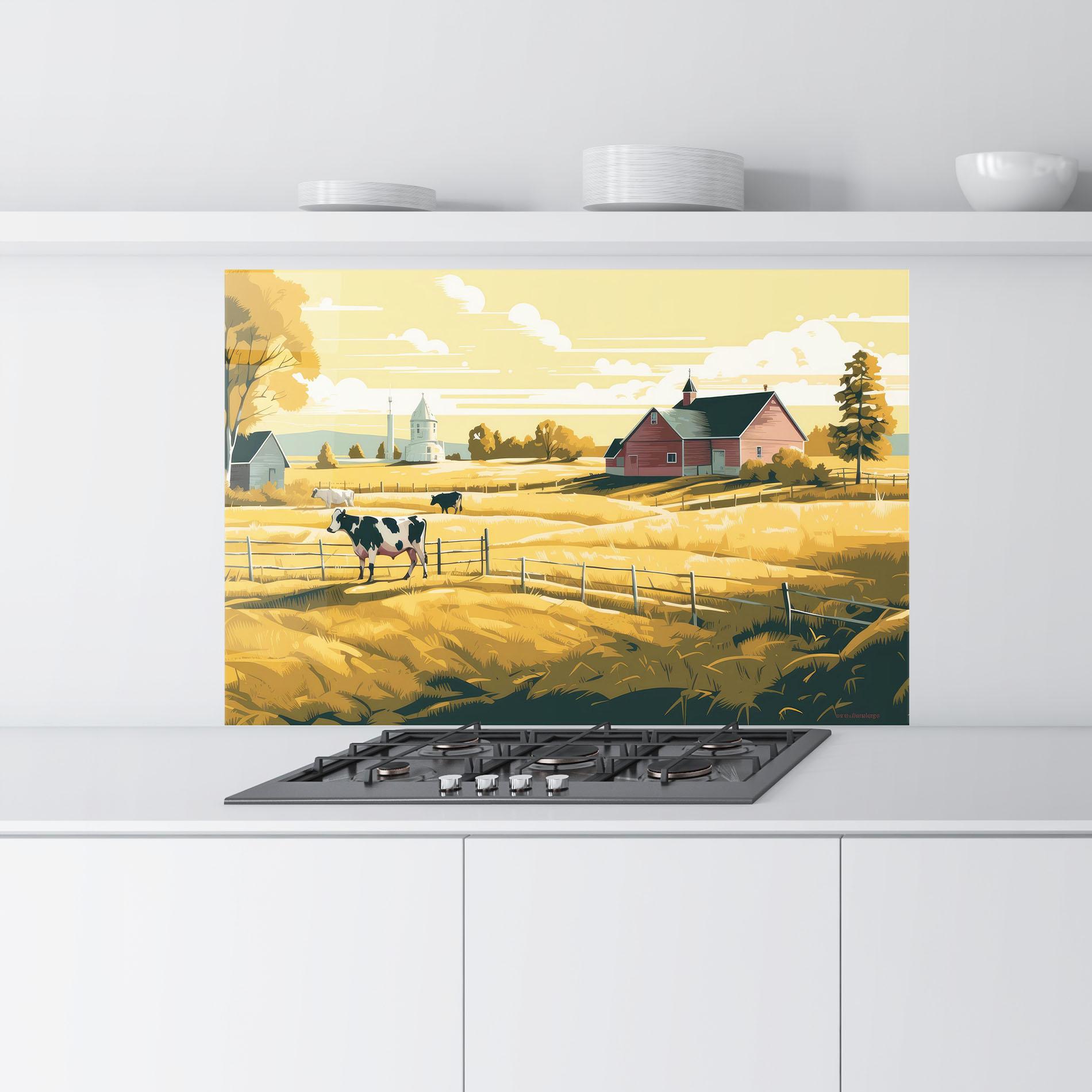 Küchenrückwand Glas Cows Sunlight Farm mockup 9