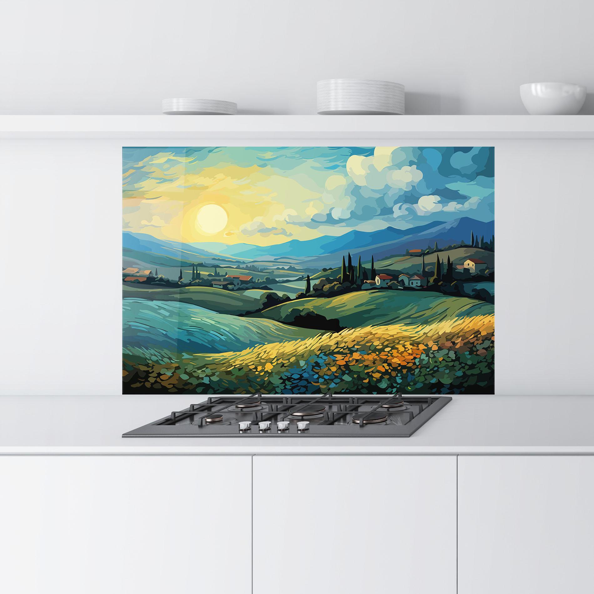 Küchenrückwand Glas Fantasy Blue View mockup 9