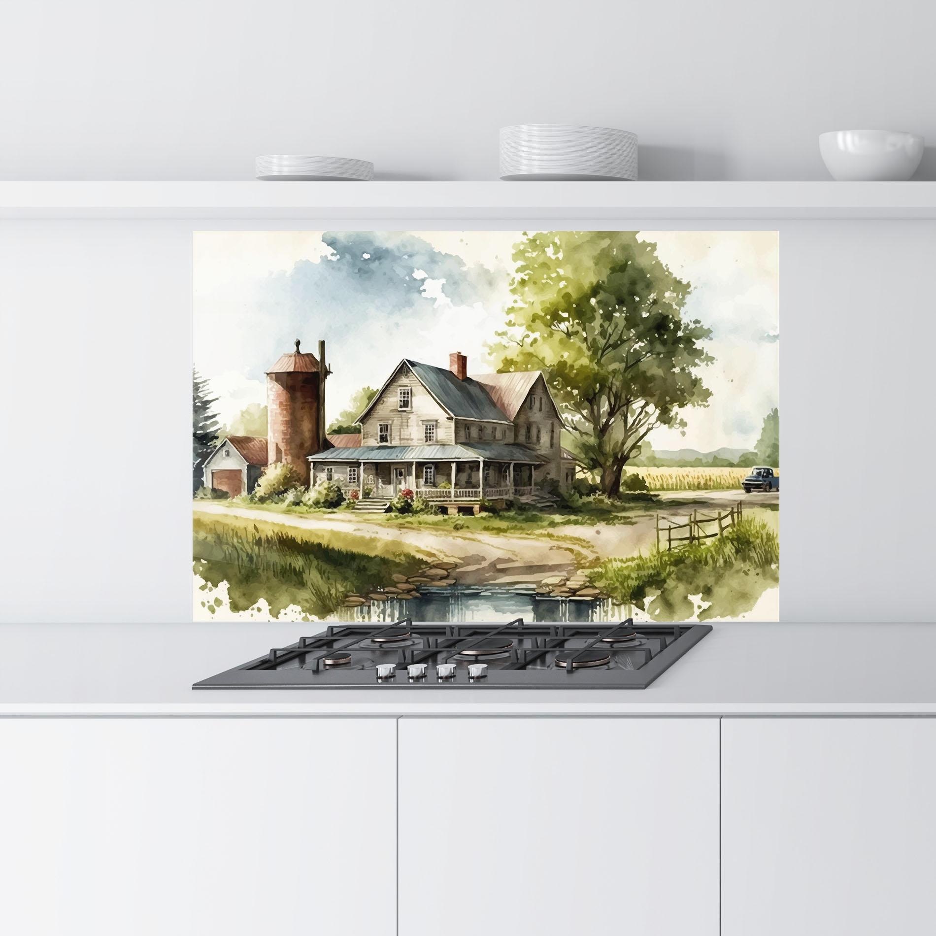 Küchenrückwand Glas Farm Blue Car mockup 9