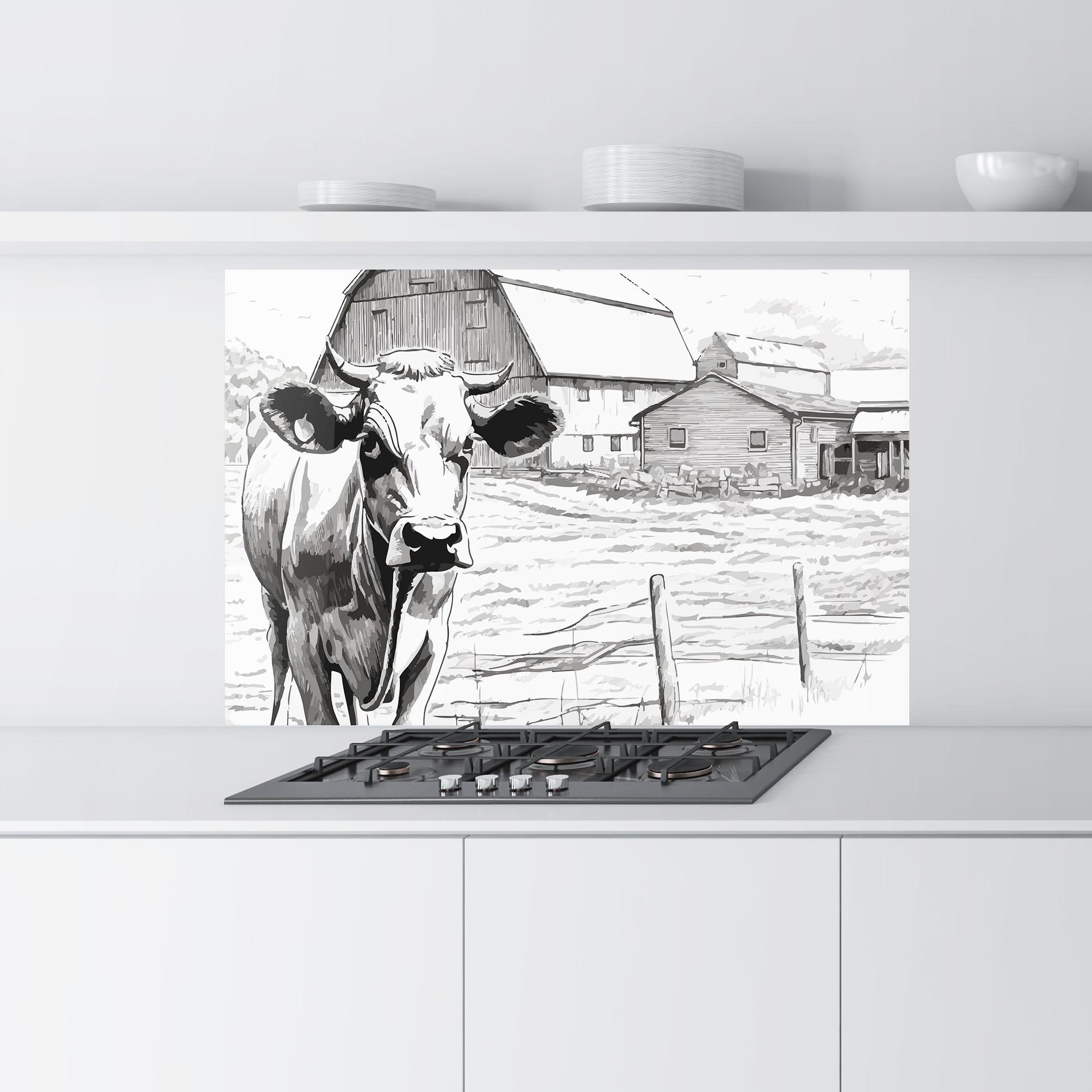 Küchenrückwand Glas Farm Cow mockup 9