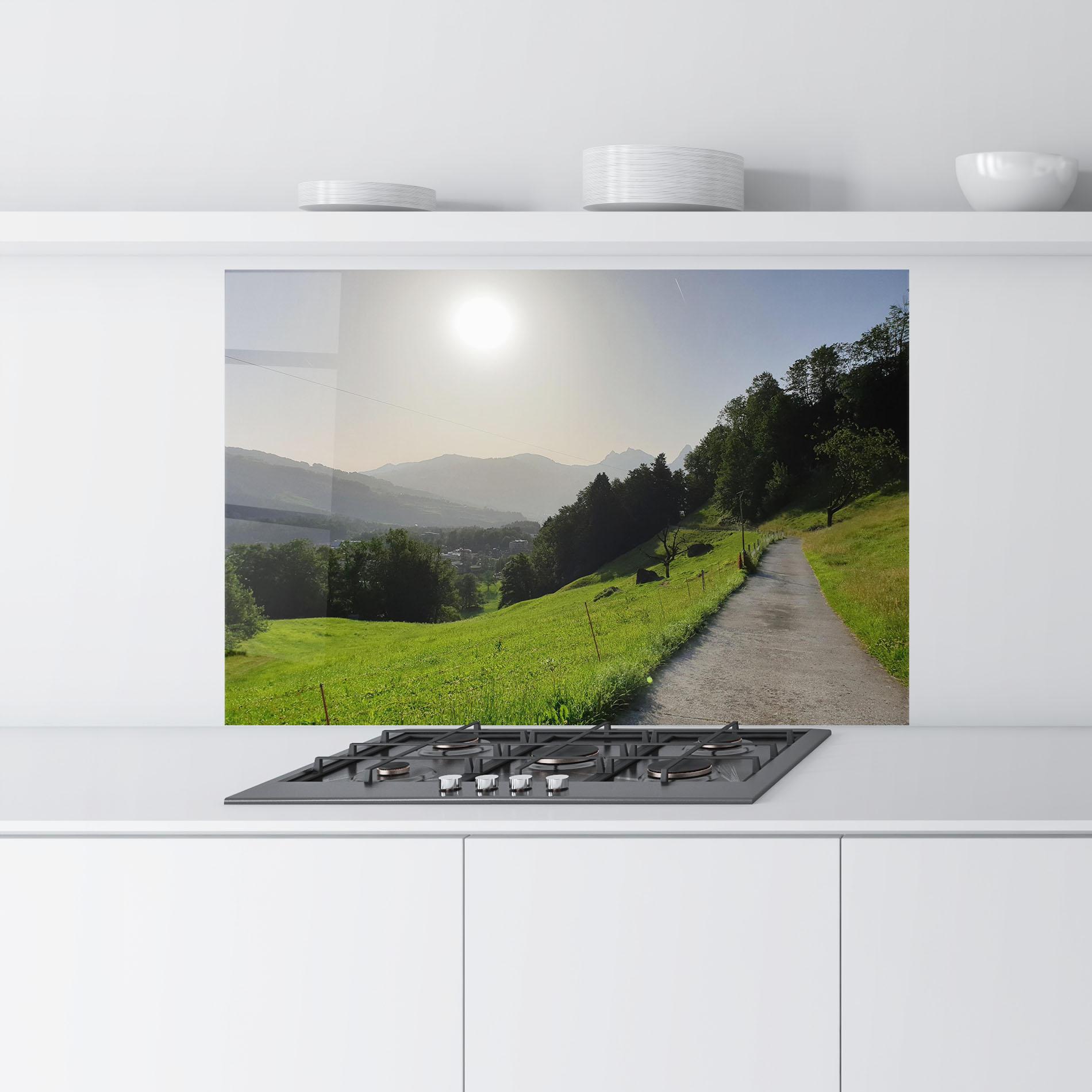 Küchenrückwand Glas Foggy Rural Road mockup 9