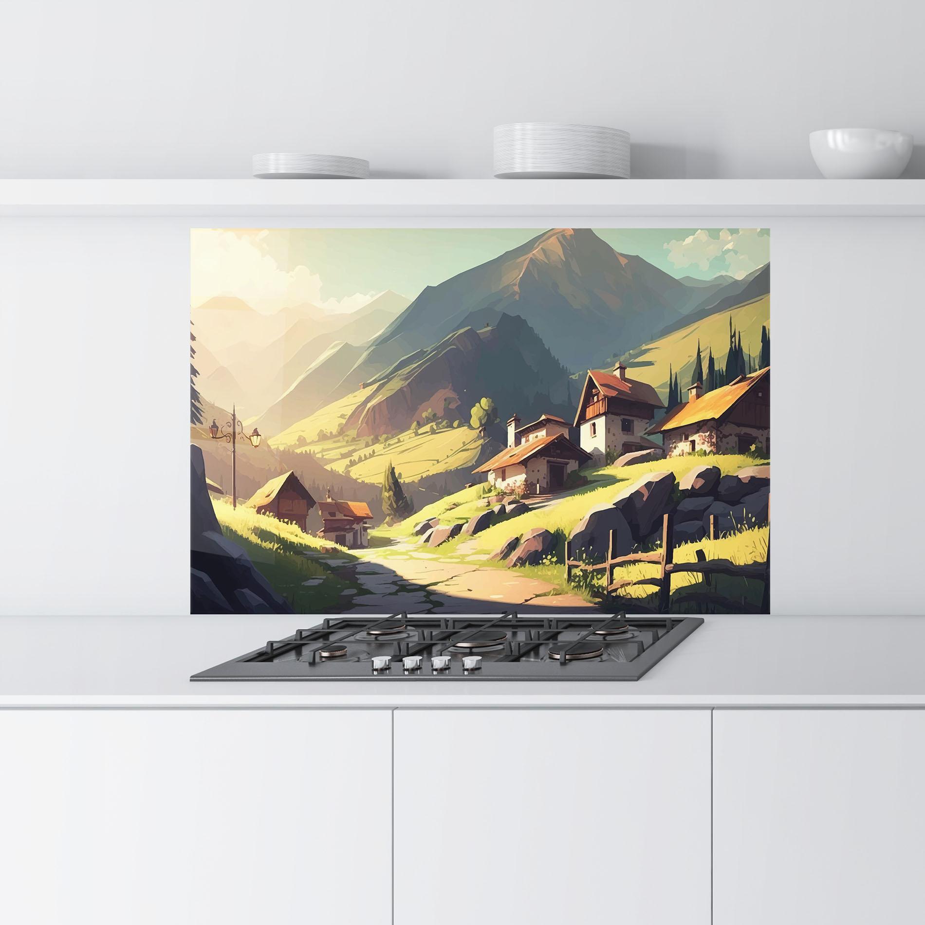 Küchenrückwand Glas Grassy Mountain View mockup 9