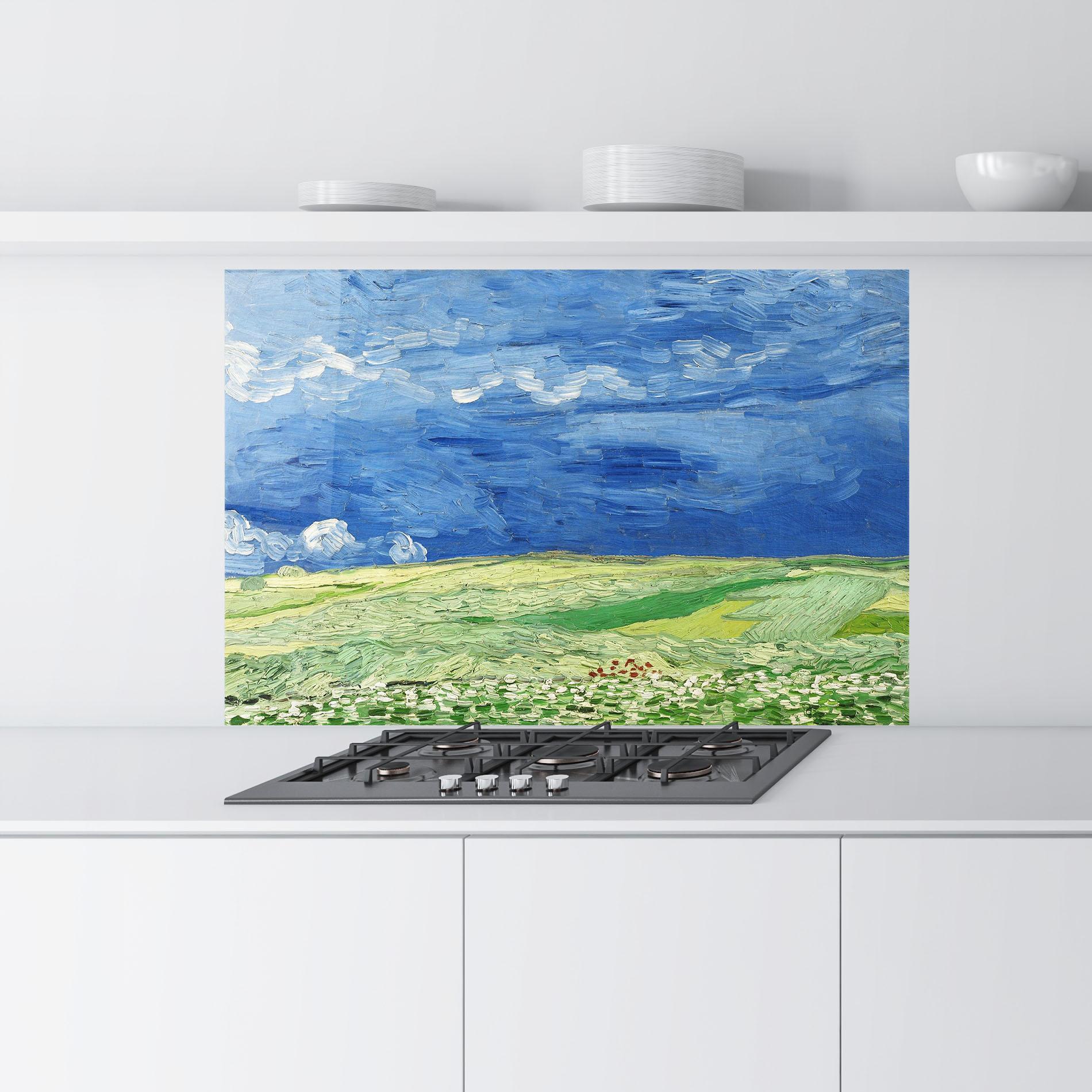 Küchenrückwand Glas Green Blue Field mockup 9