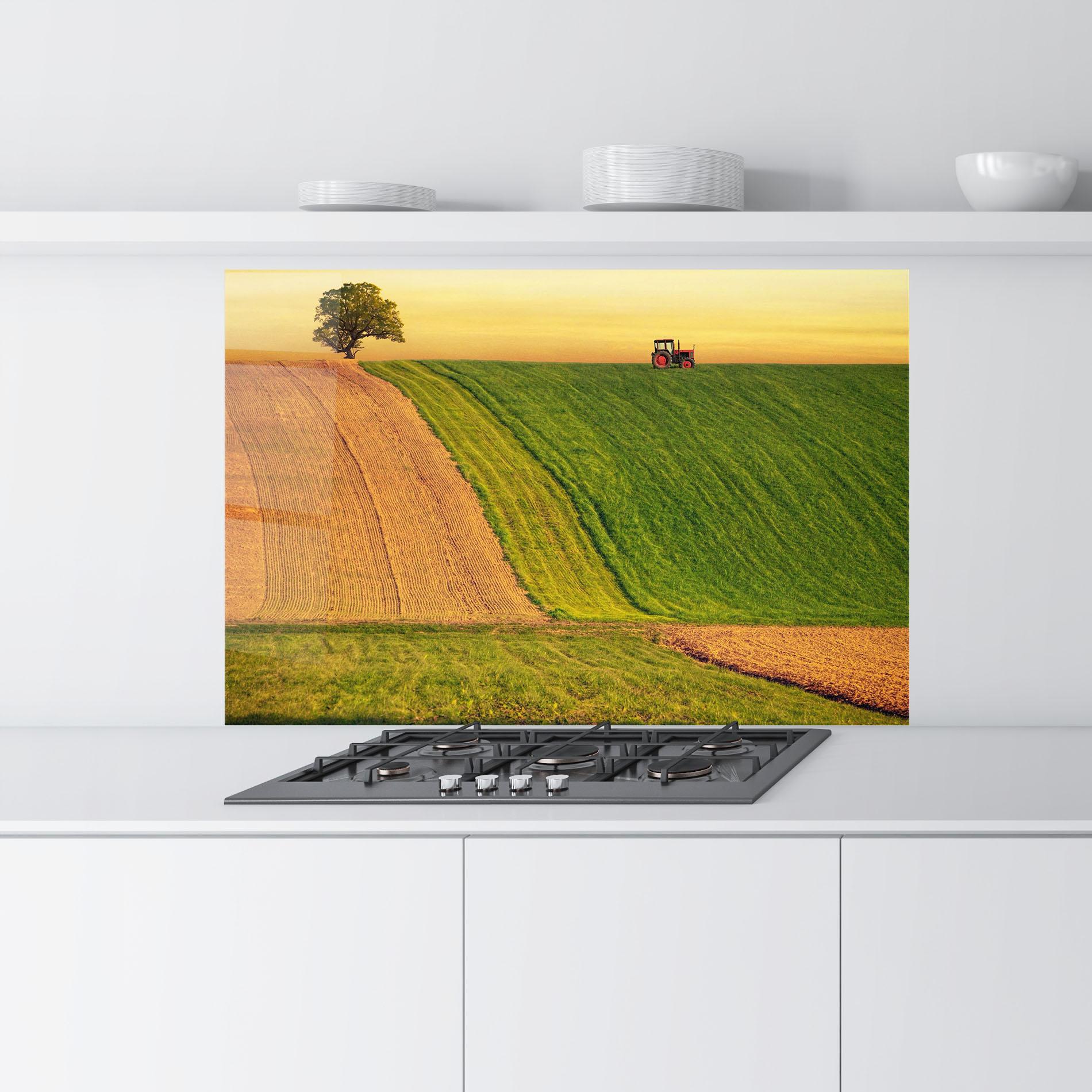 Küchenrückwand Glas Green Cream Field mockup 9