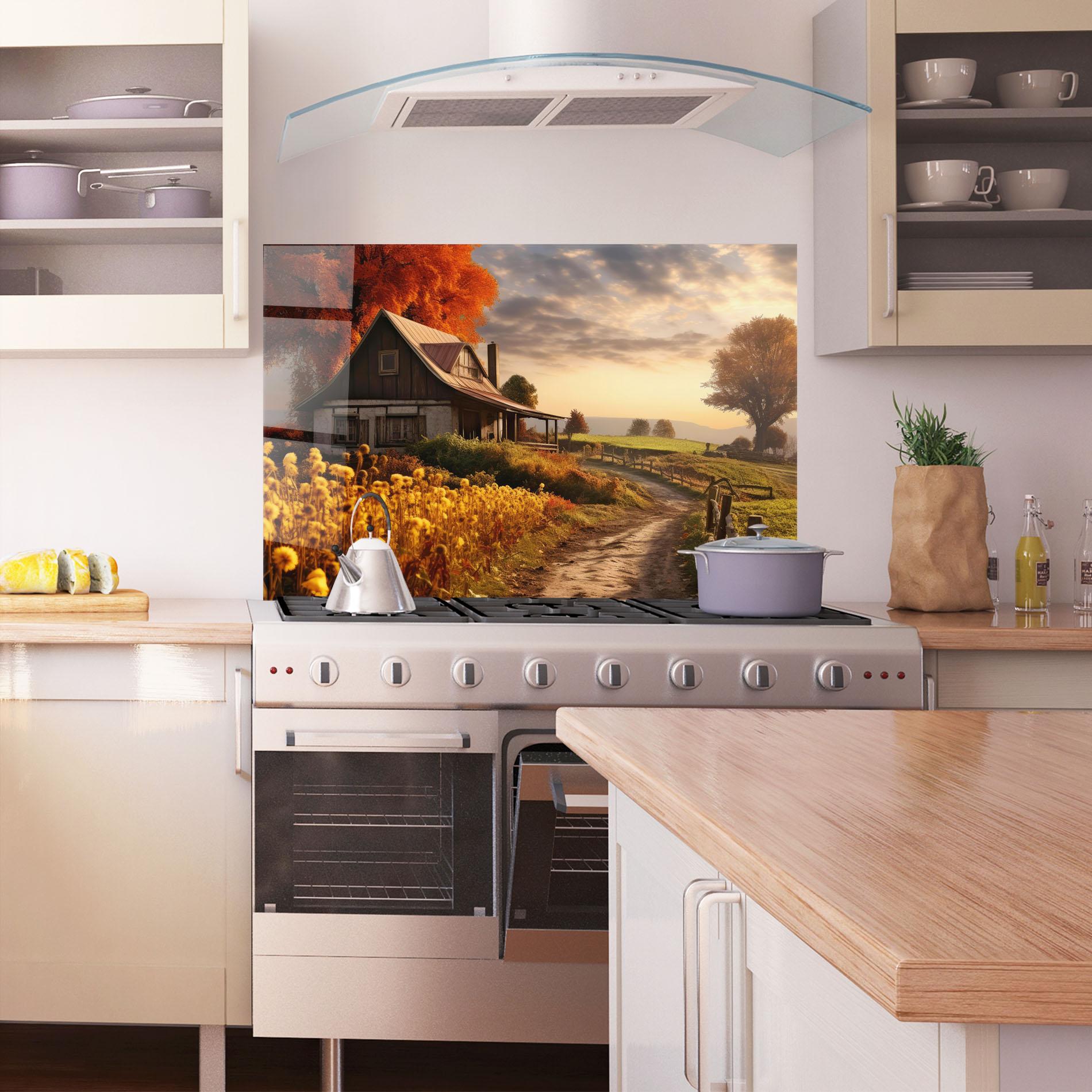 Küchenrückwand Glas Autumn Farm House mockup 1