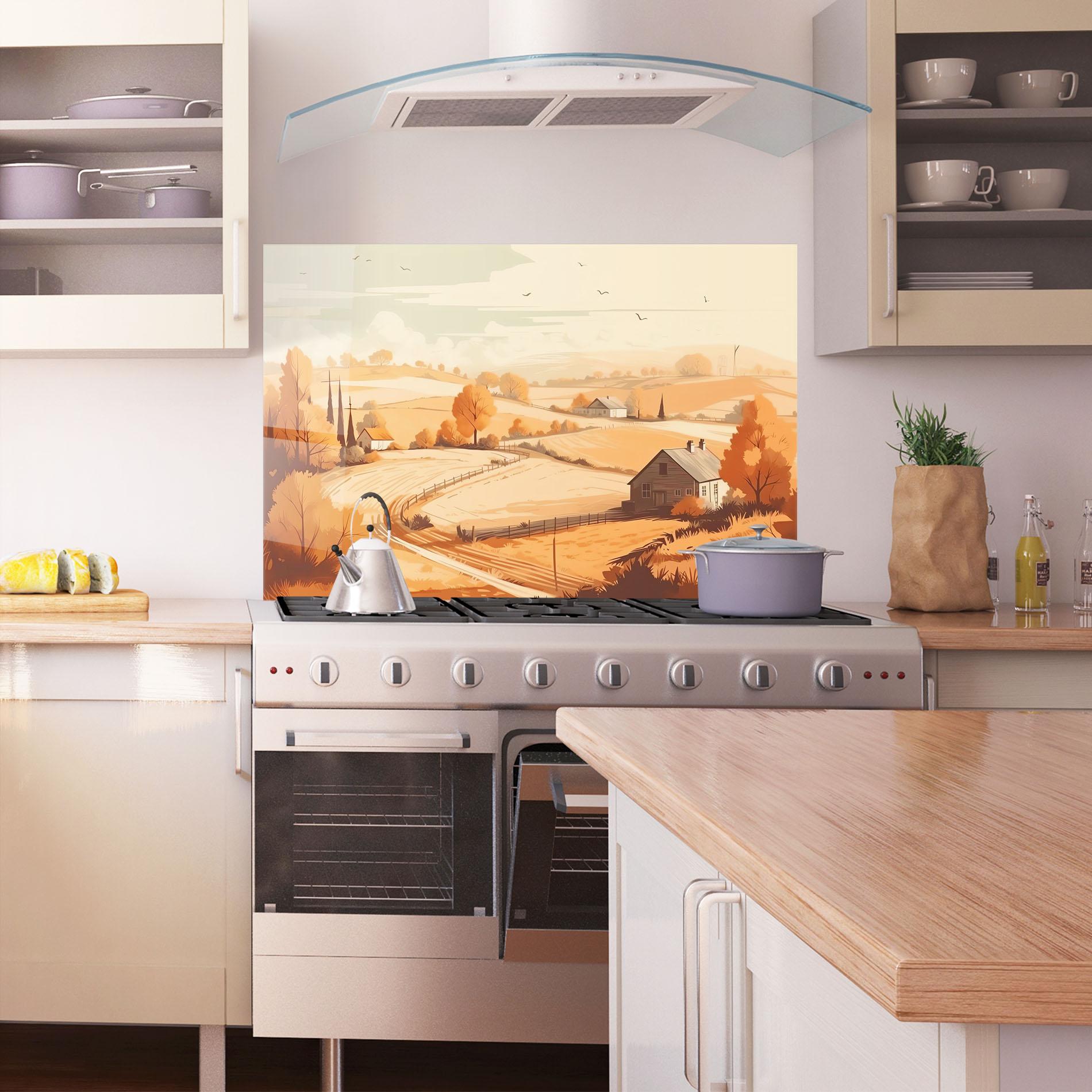 Küchenrückwand Glas Autumn Rural Wheat mockup 1