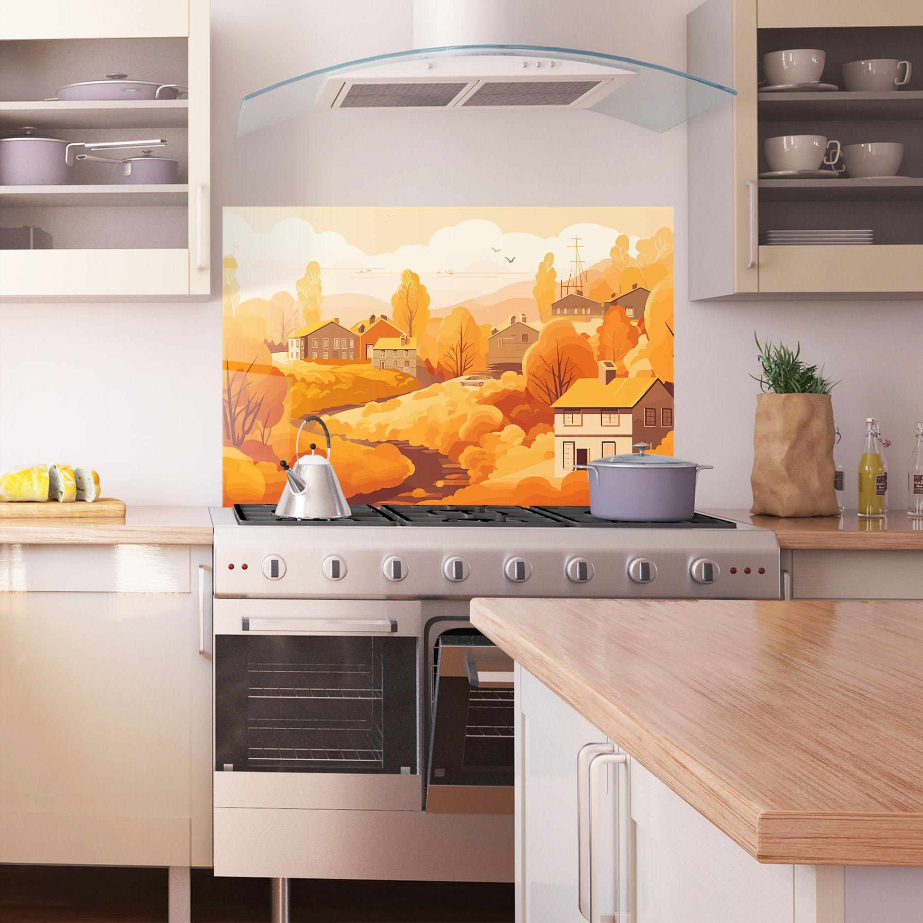 Küchenrückwand Glas Countryside Autumn mockup 1