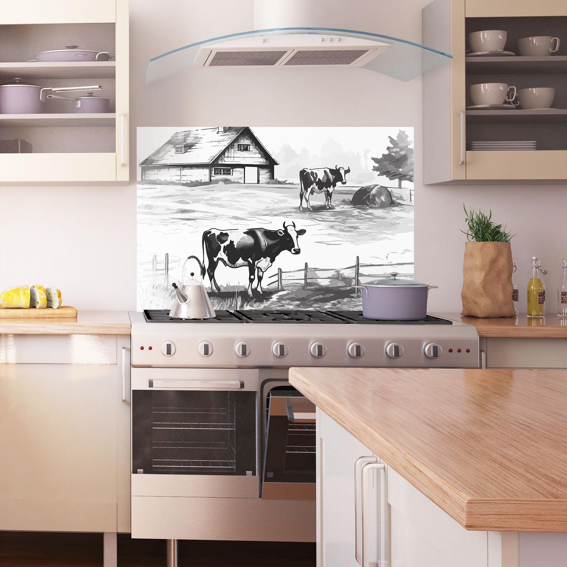 Küchenrückwand Glas Cows Farm Ink mockup 1
