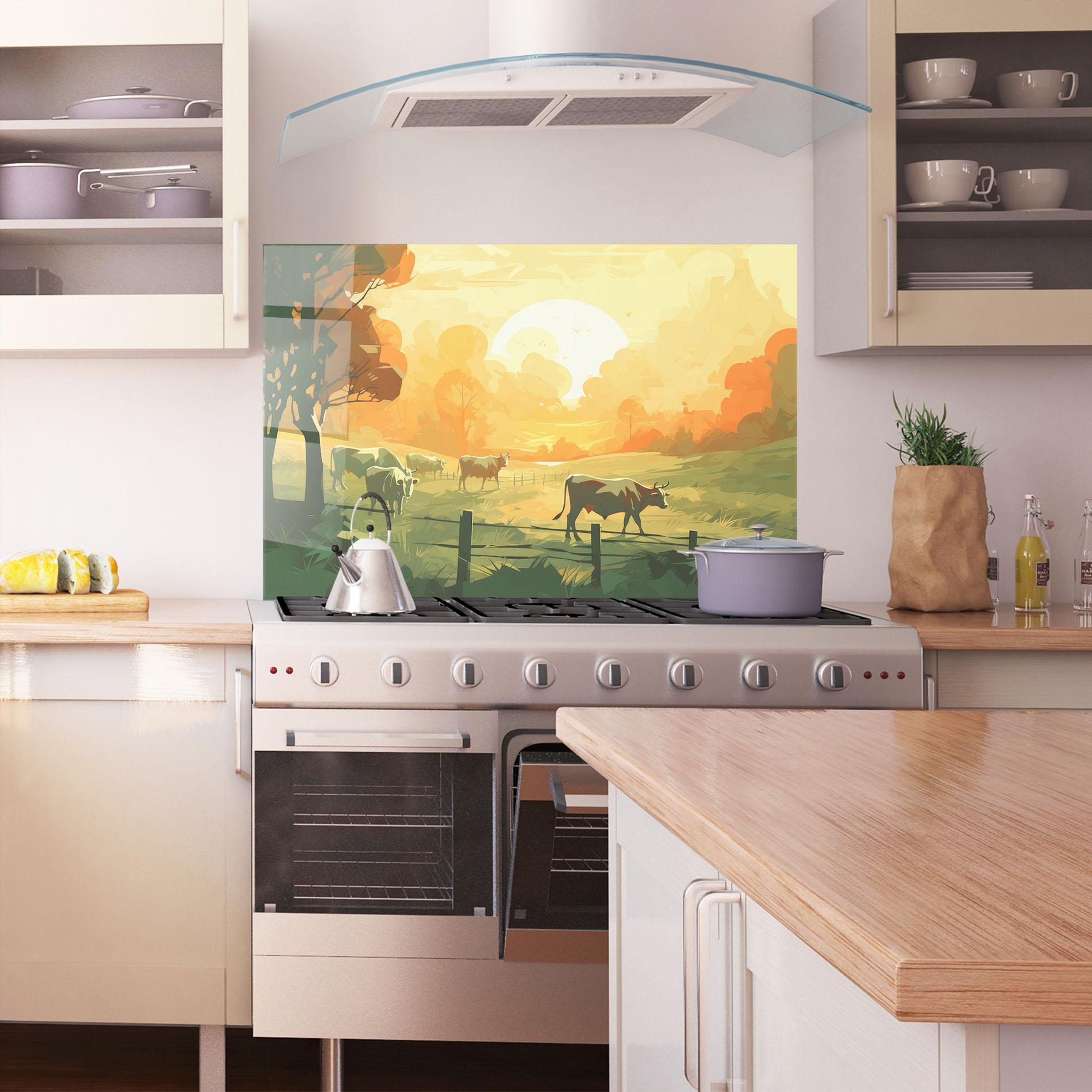 Küchenrückwand Glas Cows Grazing mockup 1