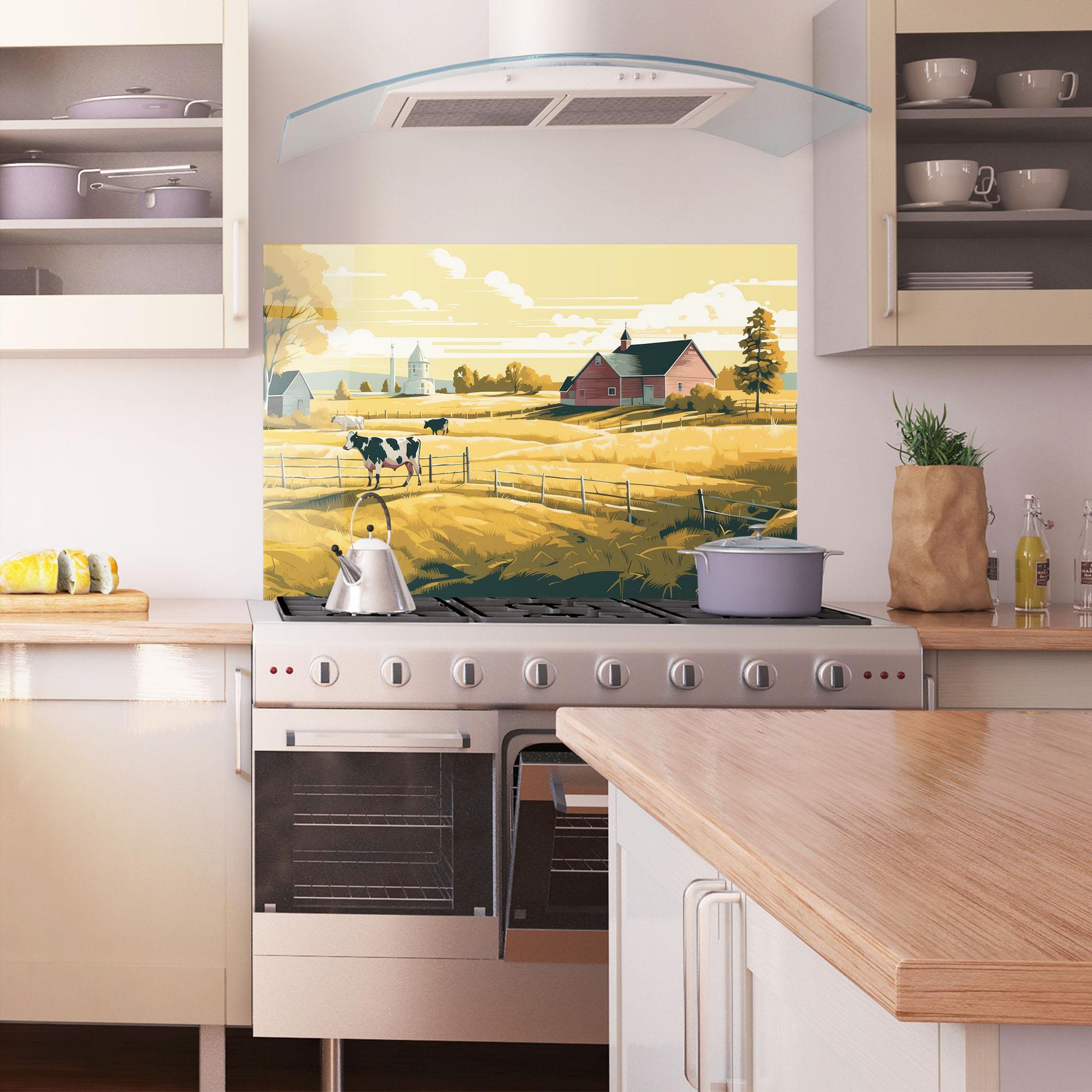 Küchenrückwand Glas Cows Sunlight Farm mockup 1