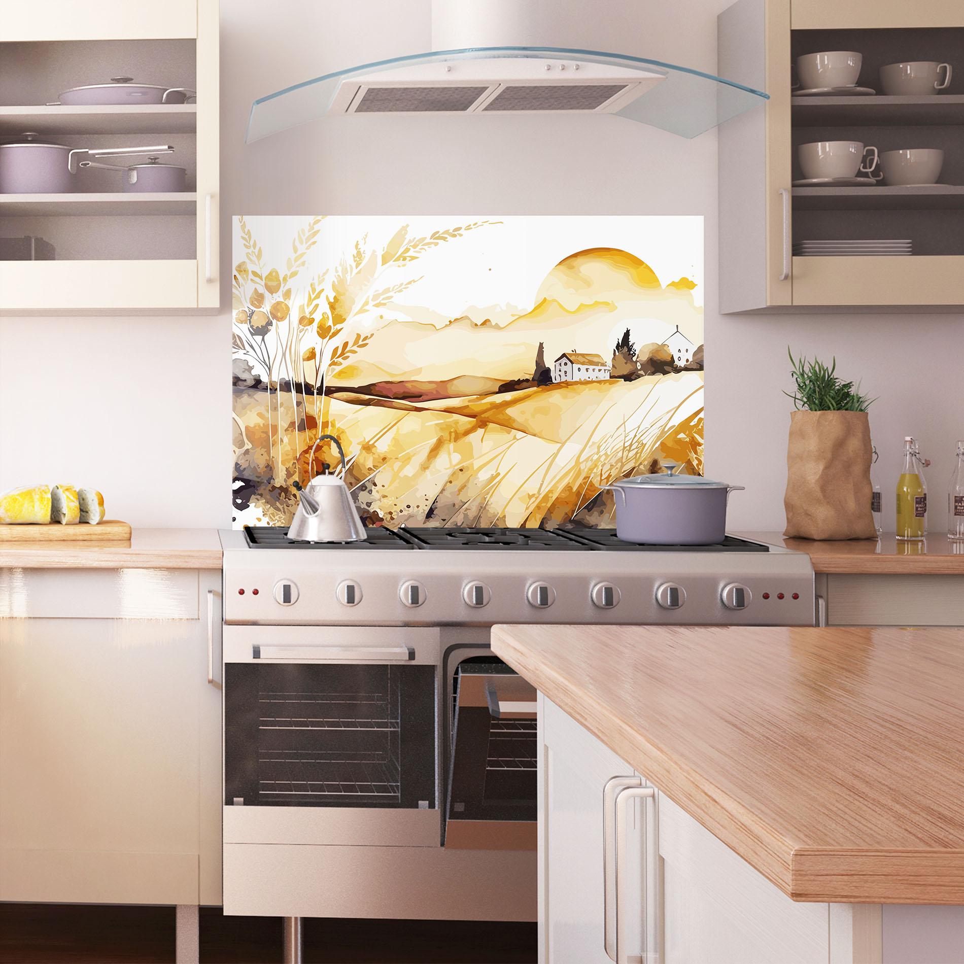 Küchenrückwand Glas Crops Field mockup 1