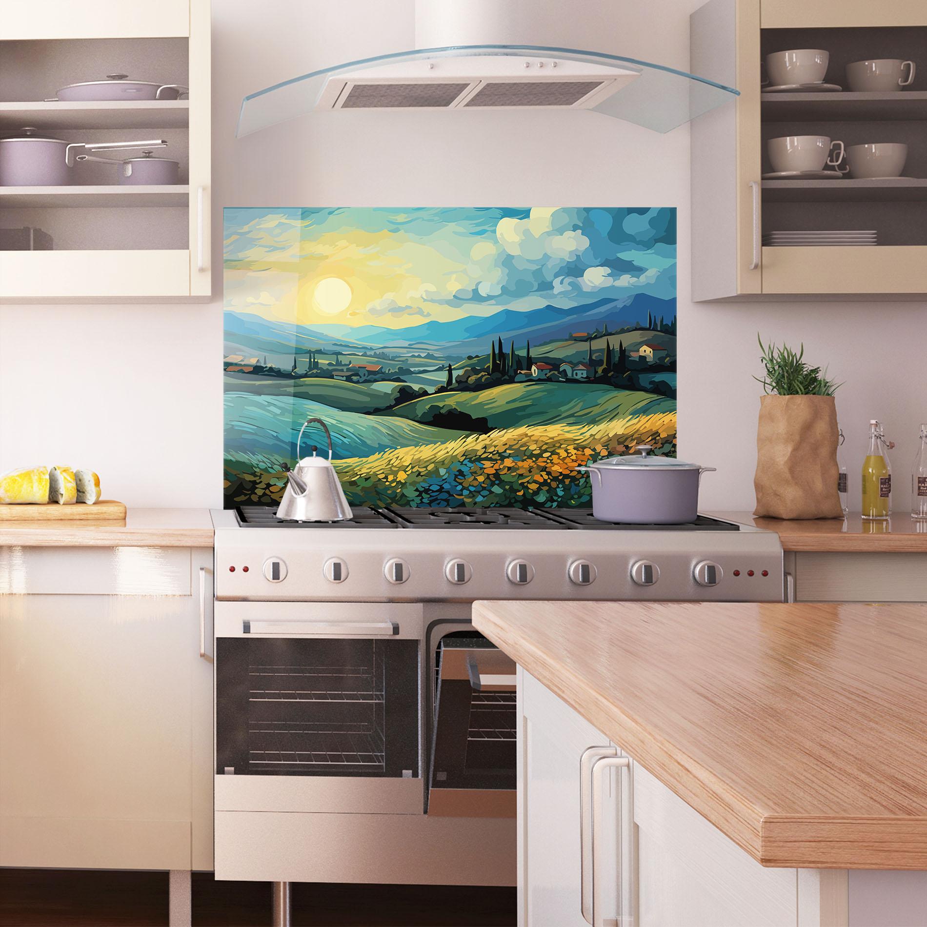 Küchenrückwand Glas Fantasy Blue View mockup 1