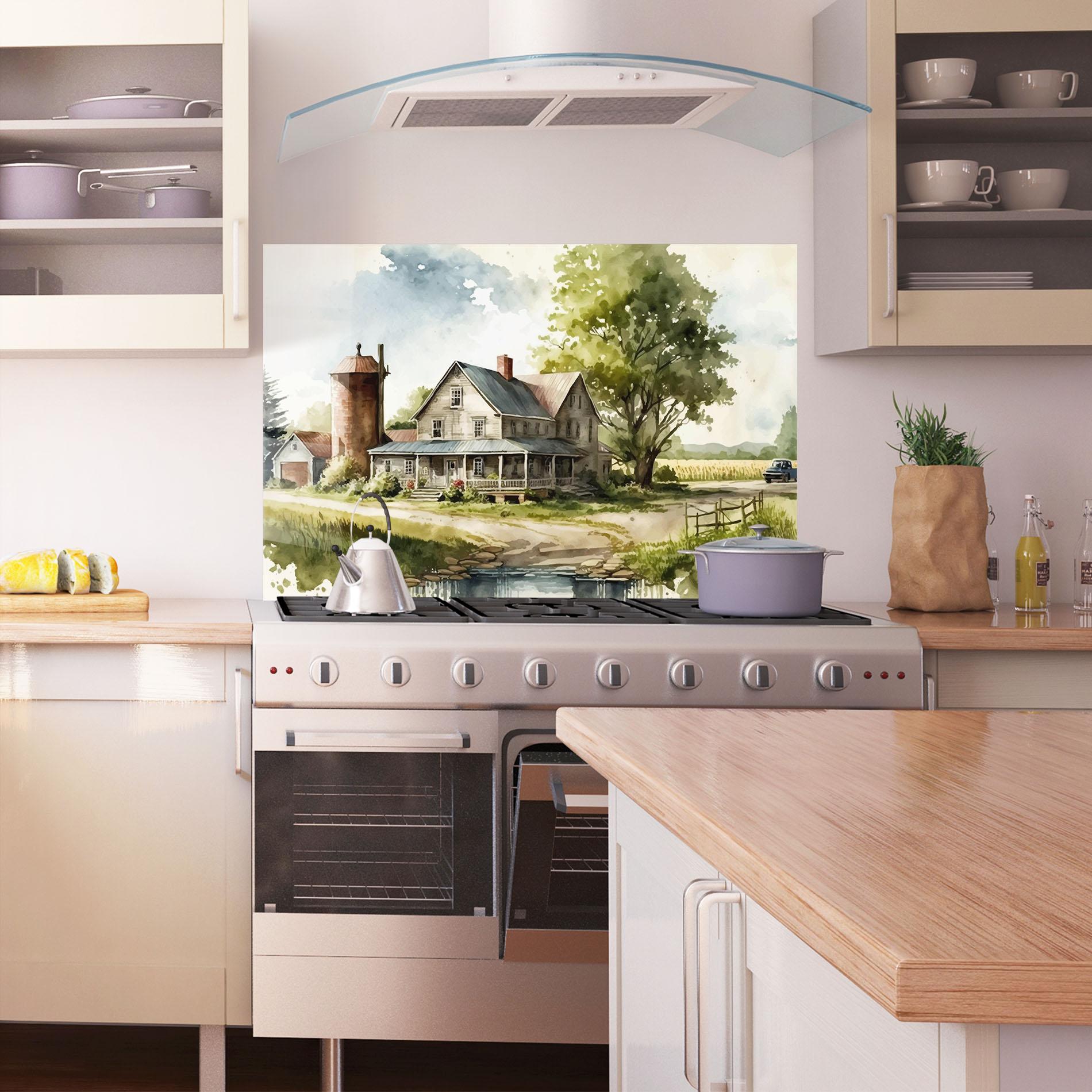 Küchenrückwand Glas Farm Blue Car mockup 1