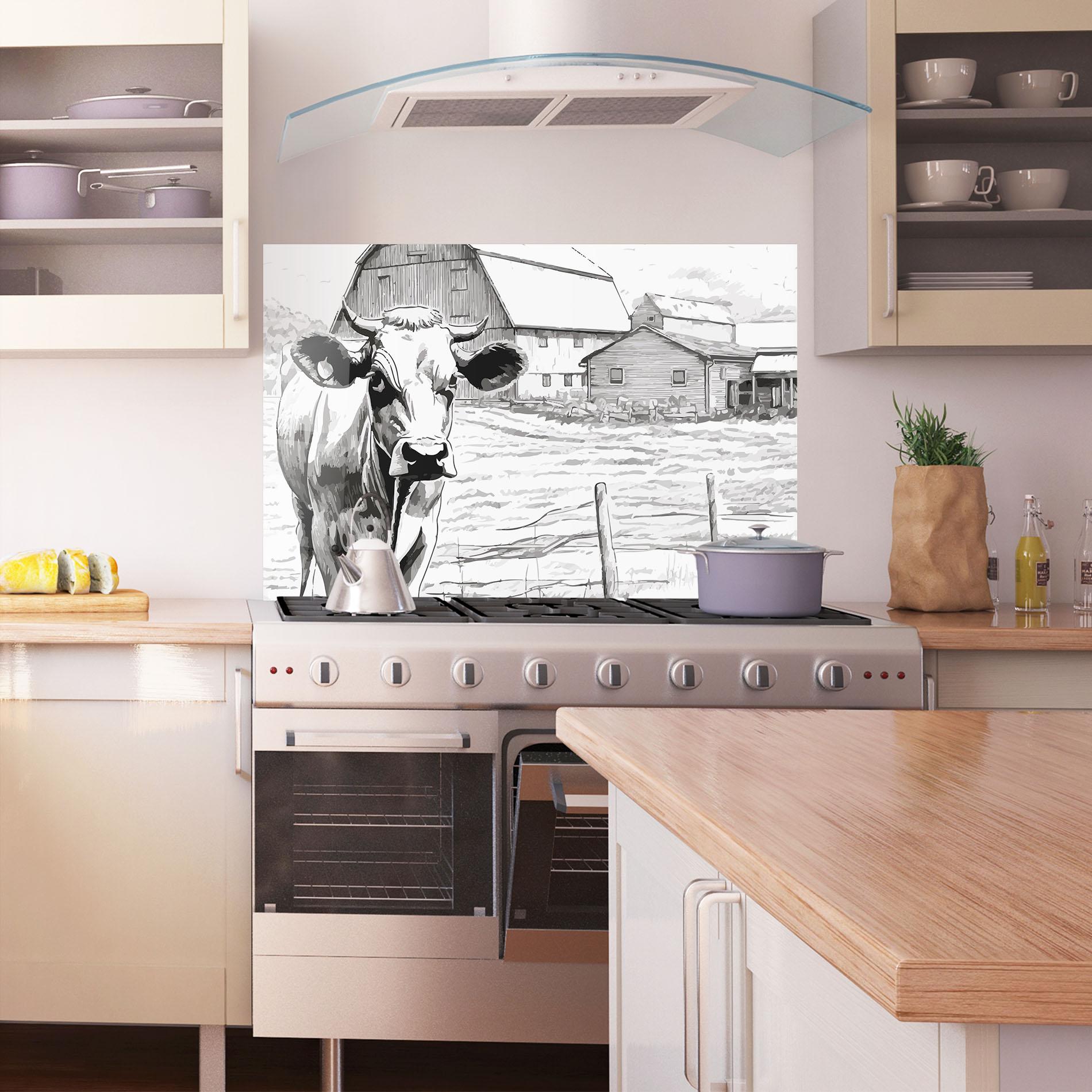 Küchenrückwand Glas Farm Cow mockup 1