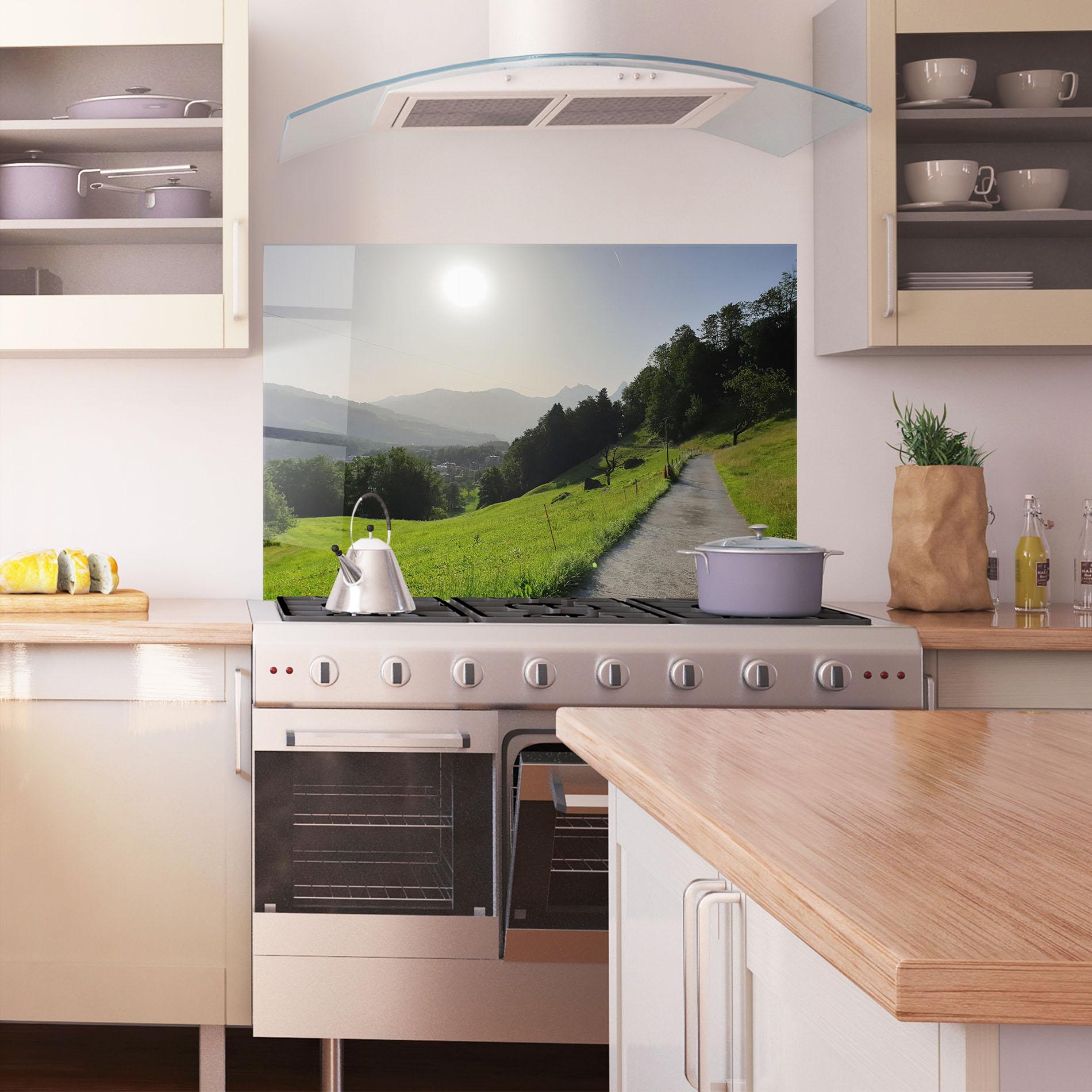 Küchenrückwand Glas Foggy Rural Road mockup 1