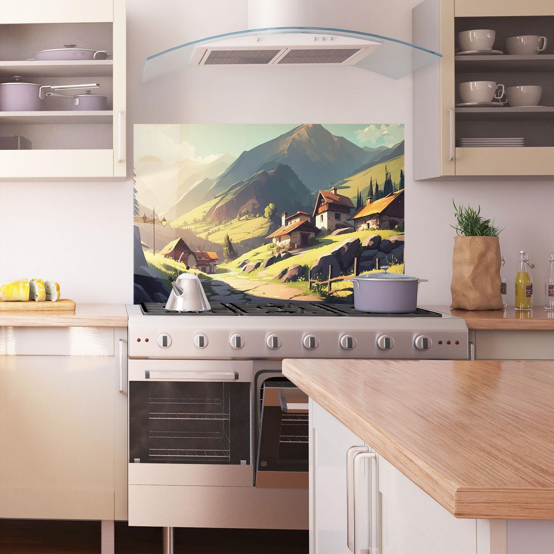 Küchenrückwand Glas Grassy Mountain View mockup 1