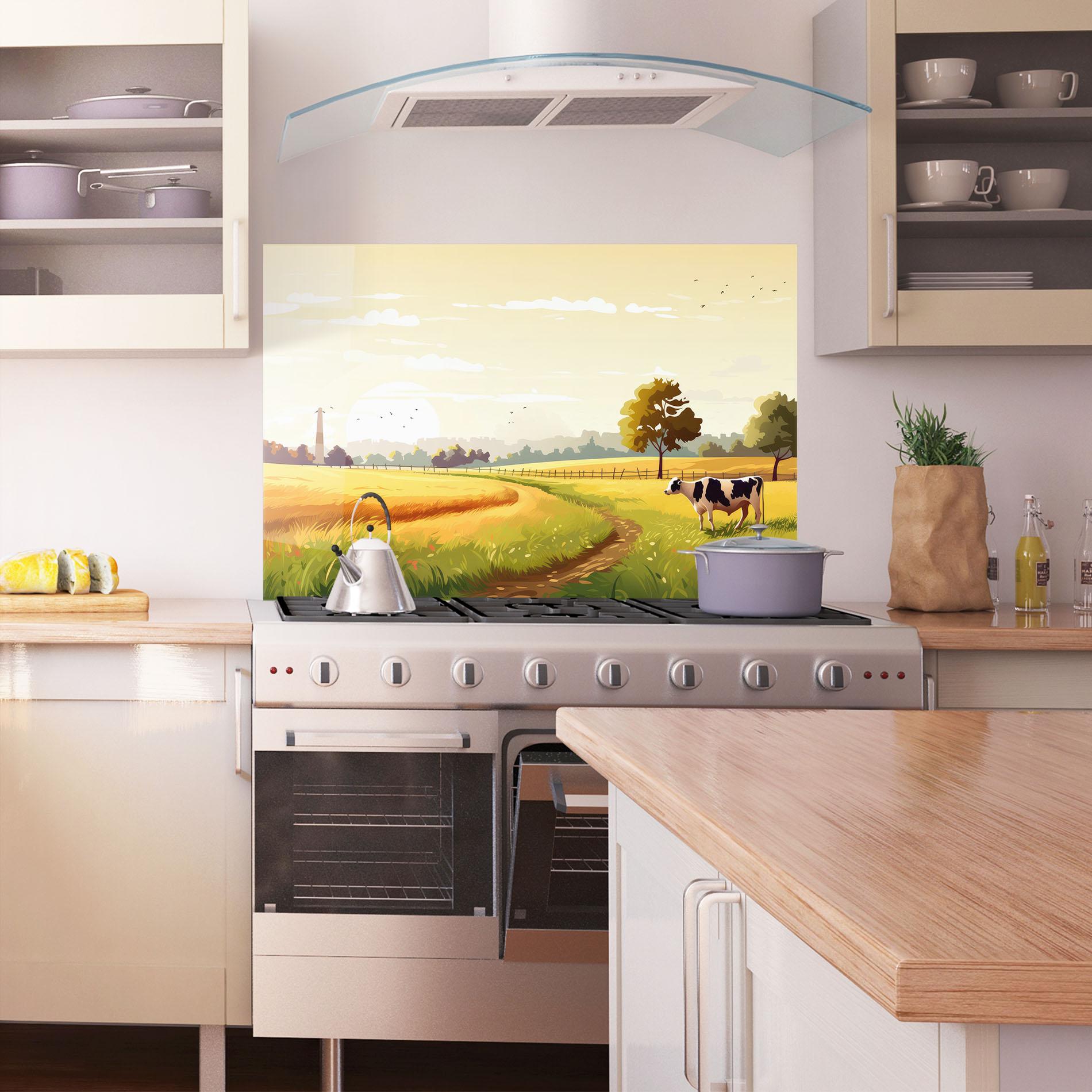 Küchenrückwand Glas Grazing Farm mockup 1