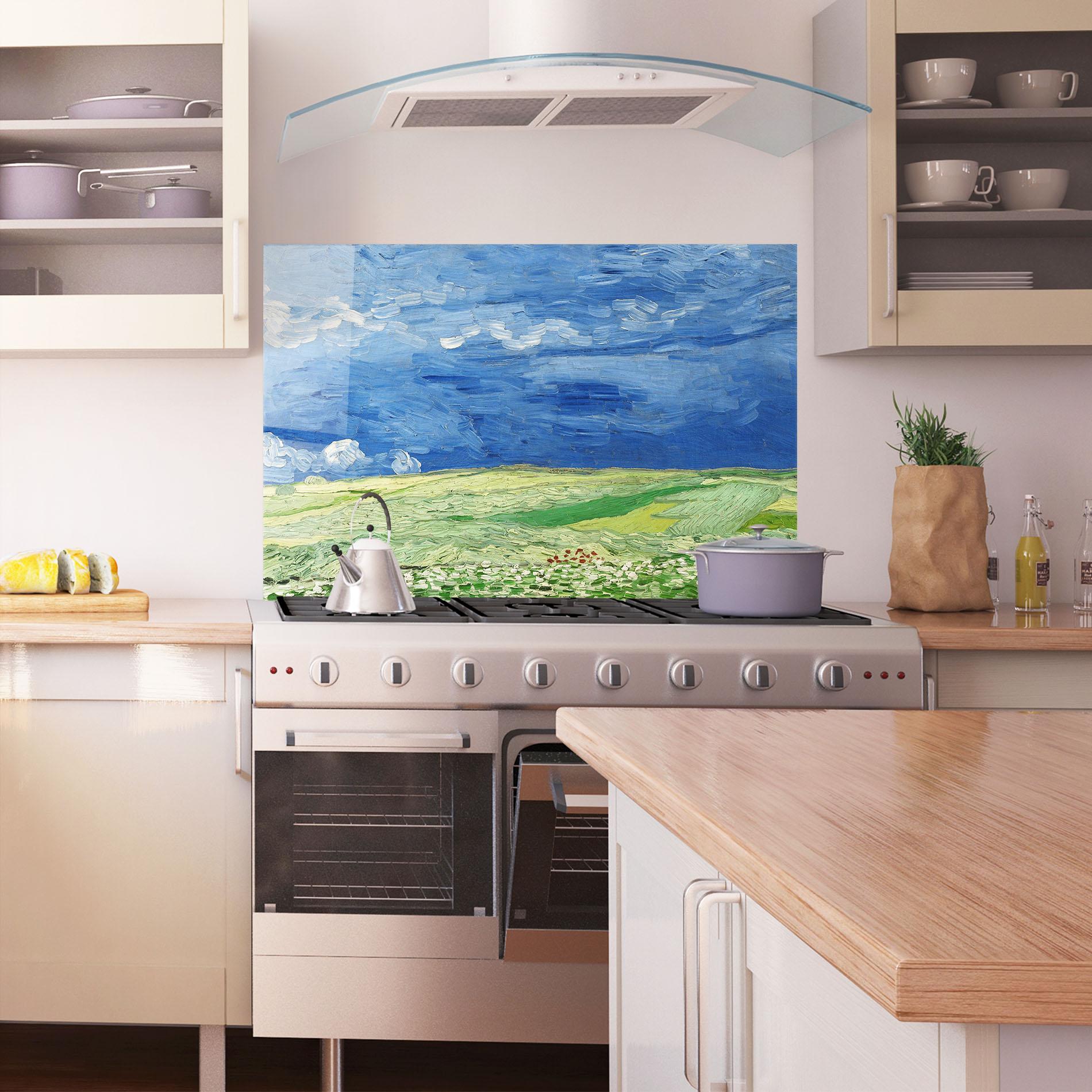 Küchenrückwand Glas Green Blue Field mockup 1