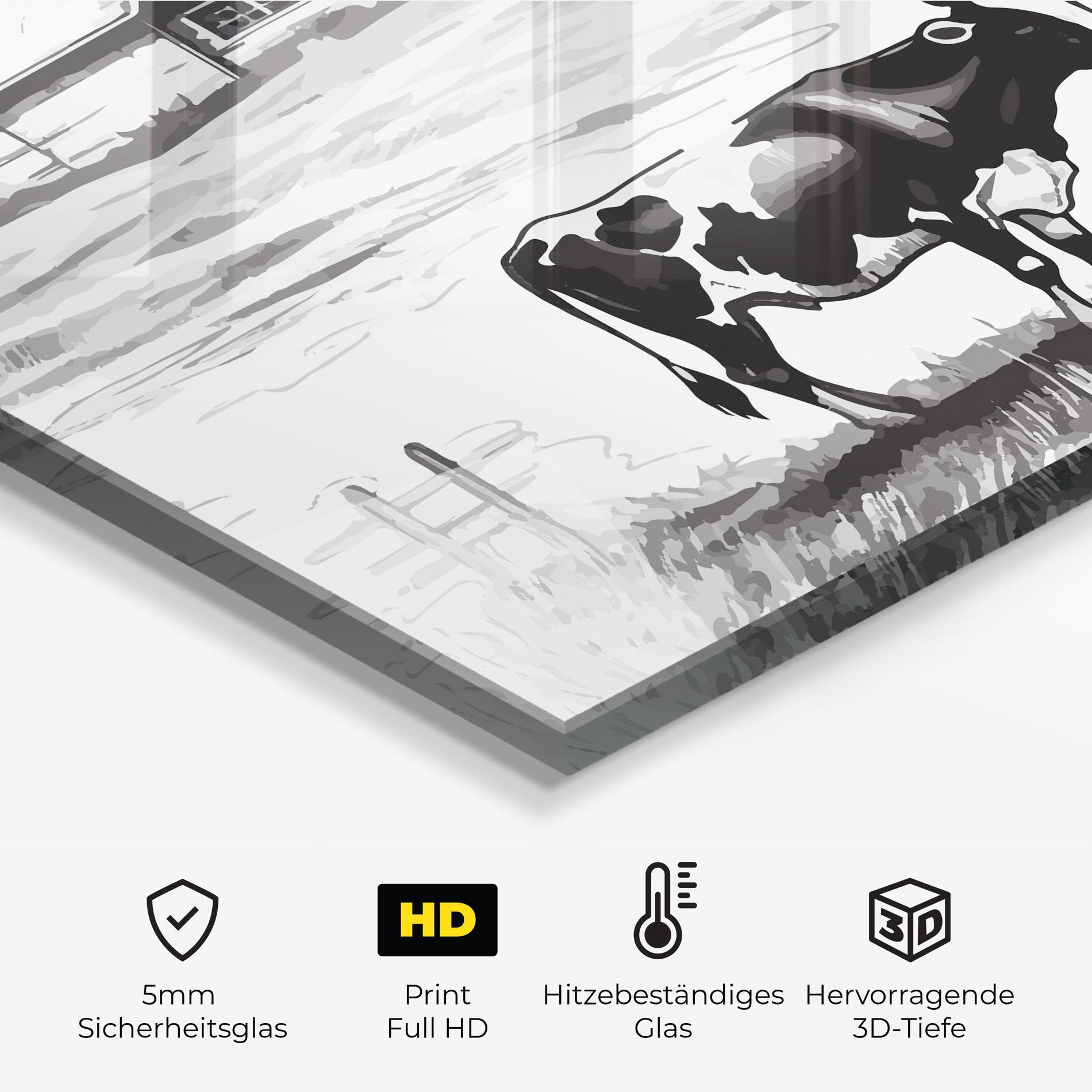 Küchenrückwand Glas Cows Farm Ink mockup 2