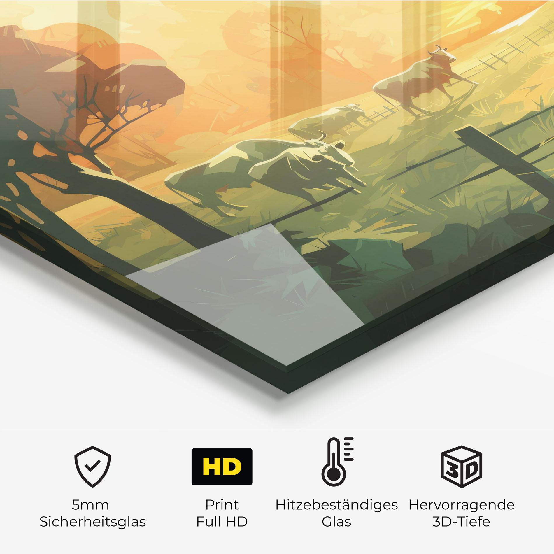 Küchenrückwand Glas Cows Grazing mockup 2