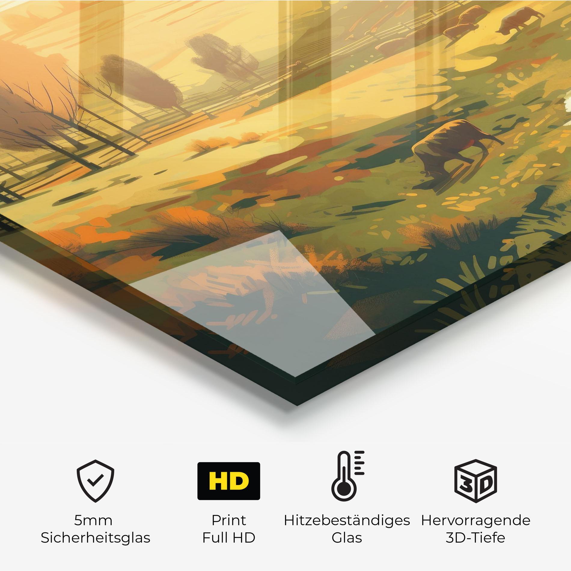 Küchenrückwand Glas Cows Sunlight Art mockup 2