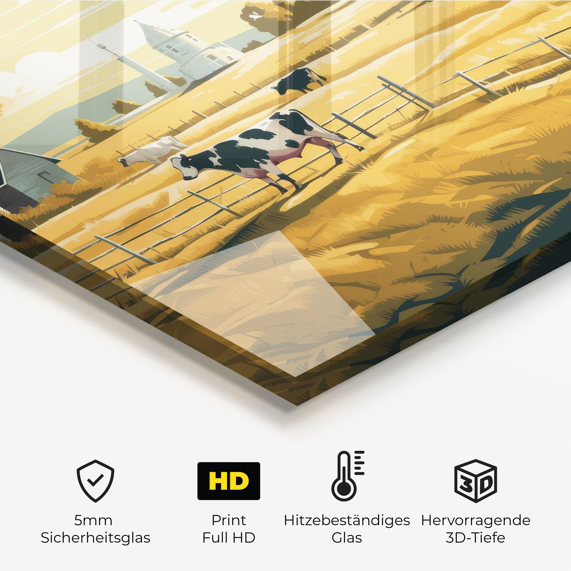 Küchenrückwand Glas Cows Sunlight Farm mockup 2