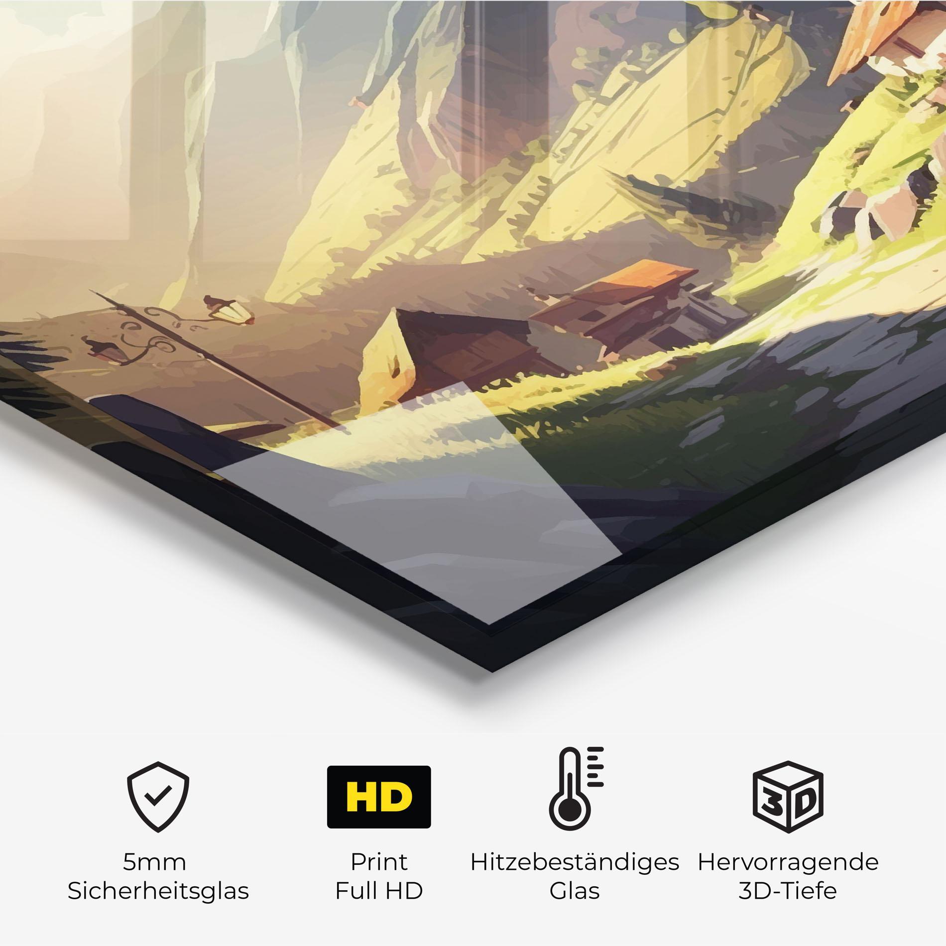 Küchenrückwand Glas Grassy Mountain View mockup 2