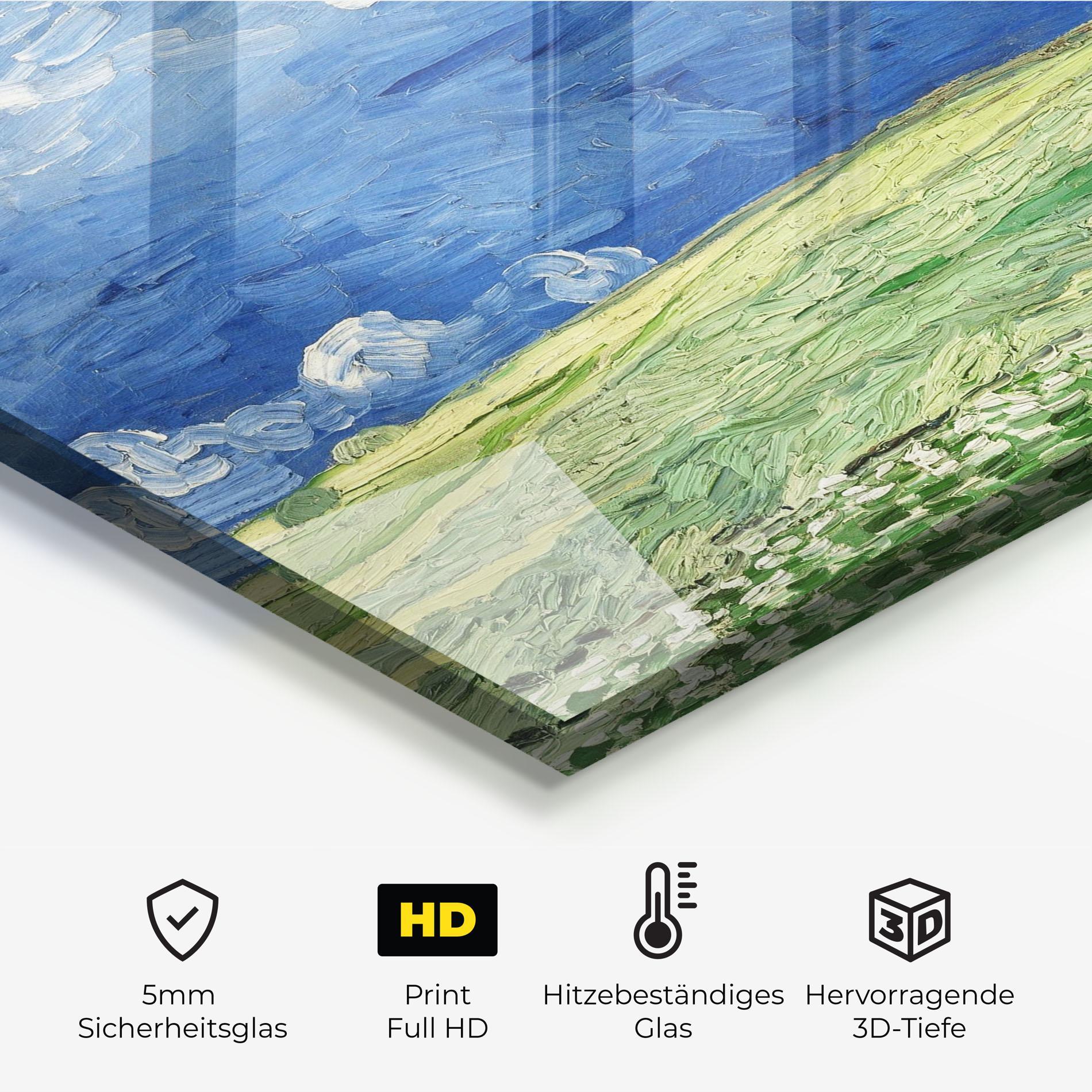 Küchenrückwand Glas Green Blue Field mockup 2