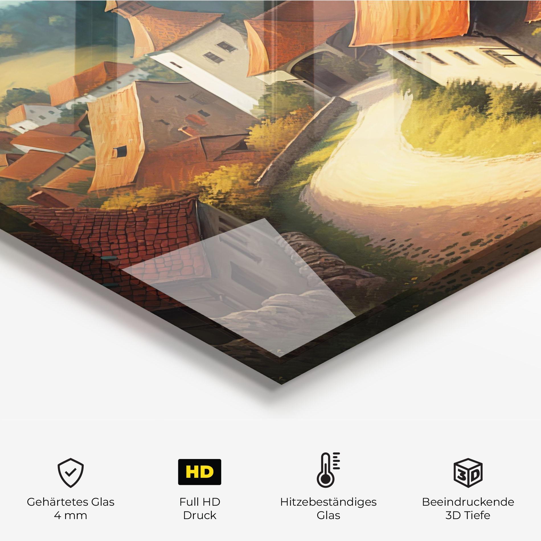 Küchenrückwand Glas Countryside Village mockup 2