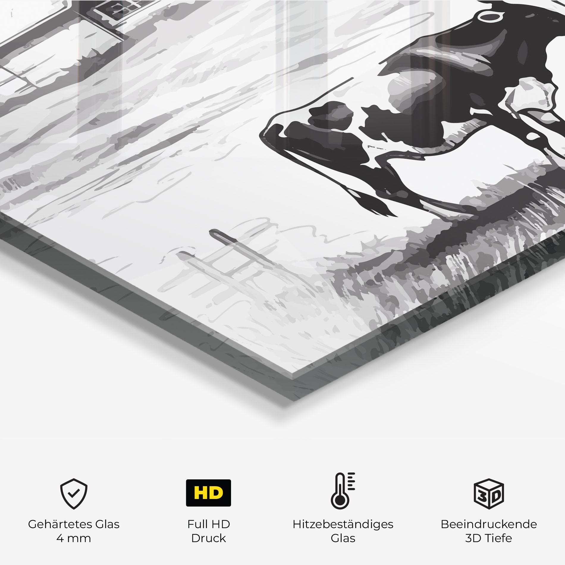 Küchenrückwand Glas Cows Farm Ink mockup 2
