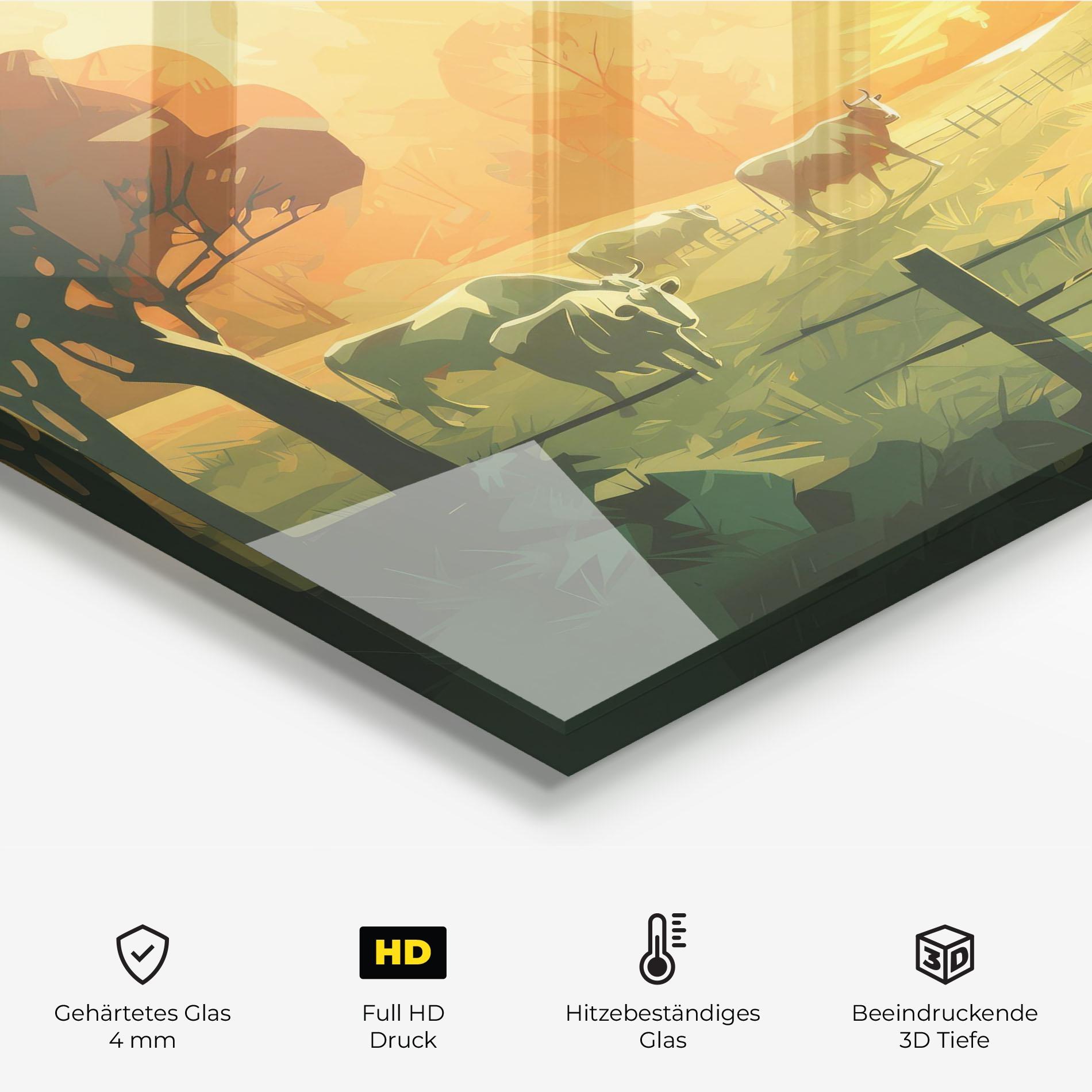 Küchenrückwand Glas Cows Grazing mockup 2