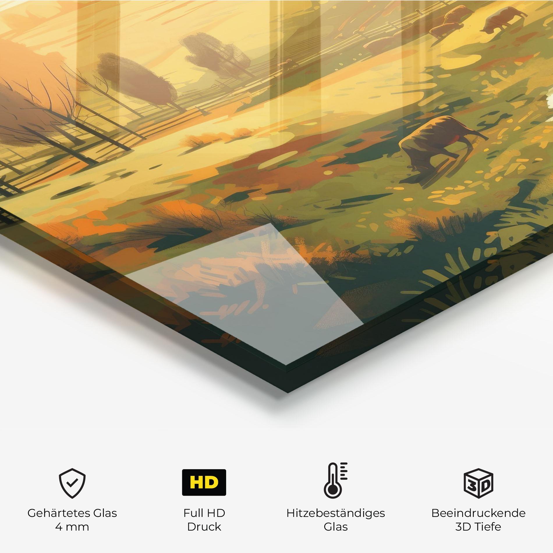 Küchenrückwand Glas Cows Sunlight Art mockup 2