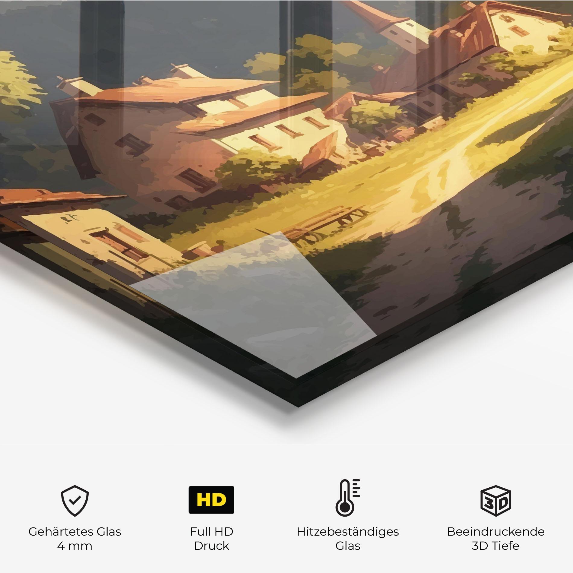 Küchenrückwand Glas Grassy Village View mockup 2