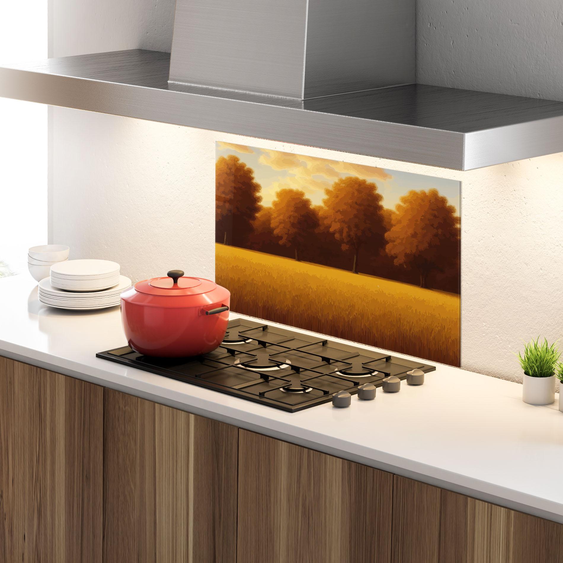 Küchenrückwand Glas Autumn Country Tree mockup 4